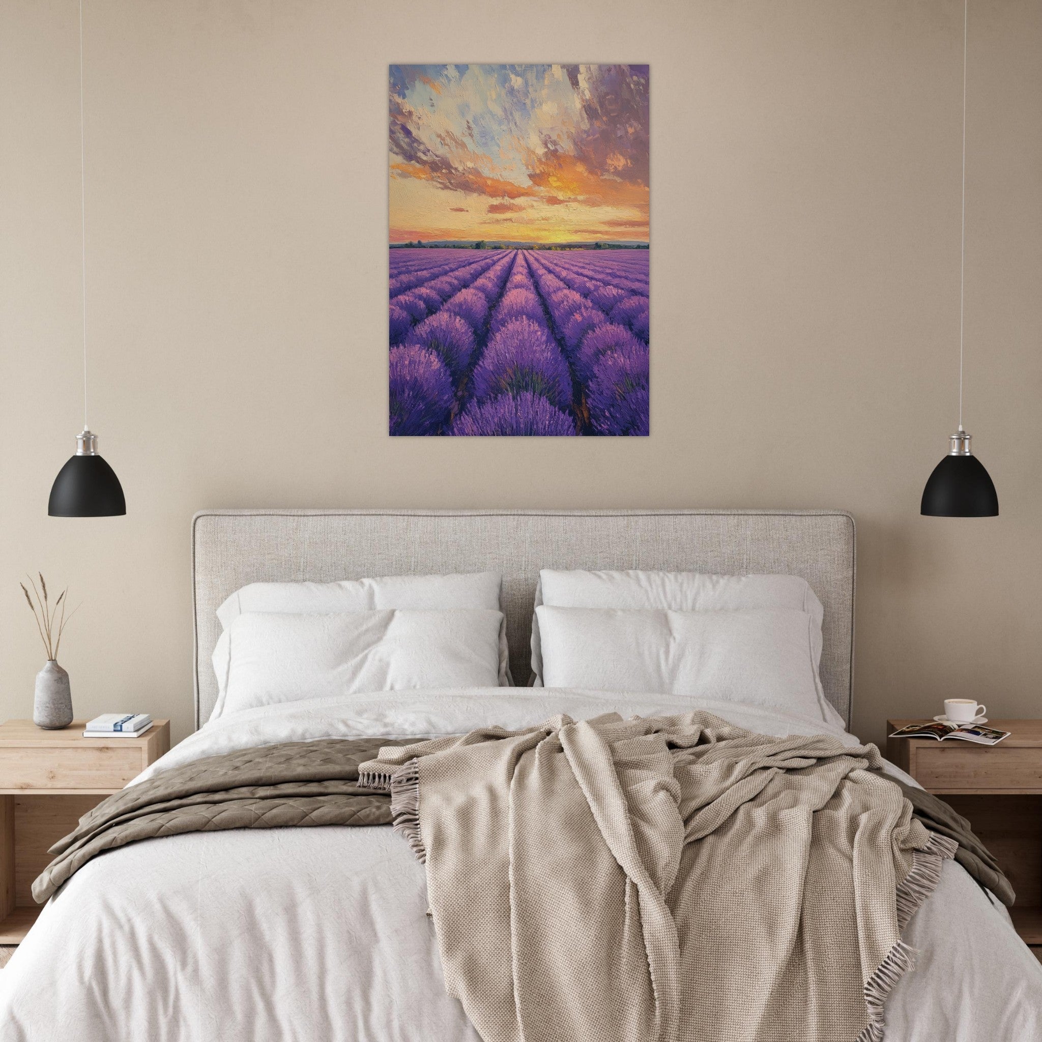 Aluminum Print Portrait - Lavender Fields at Sunset A mesmerizing view - Shop Ai Art WebShop - Digital Art online Store