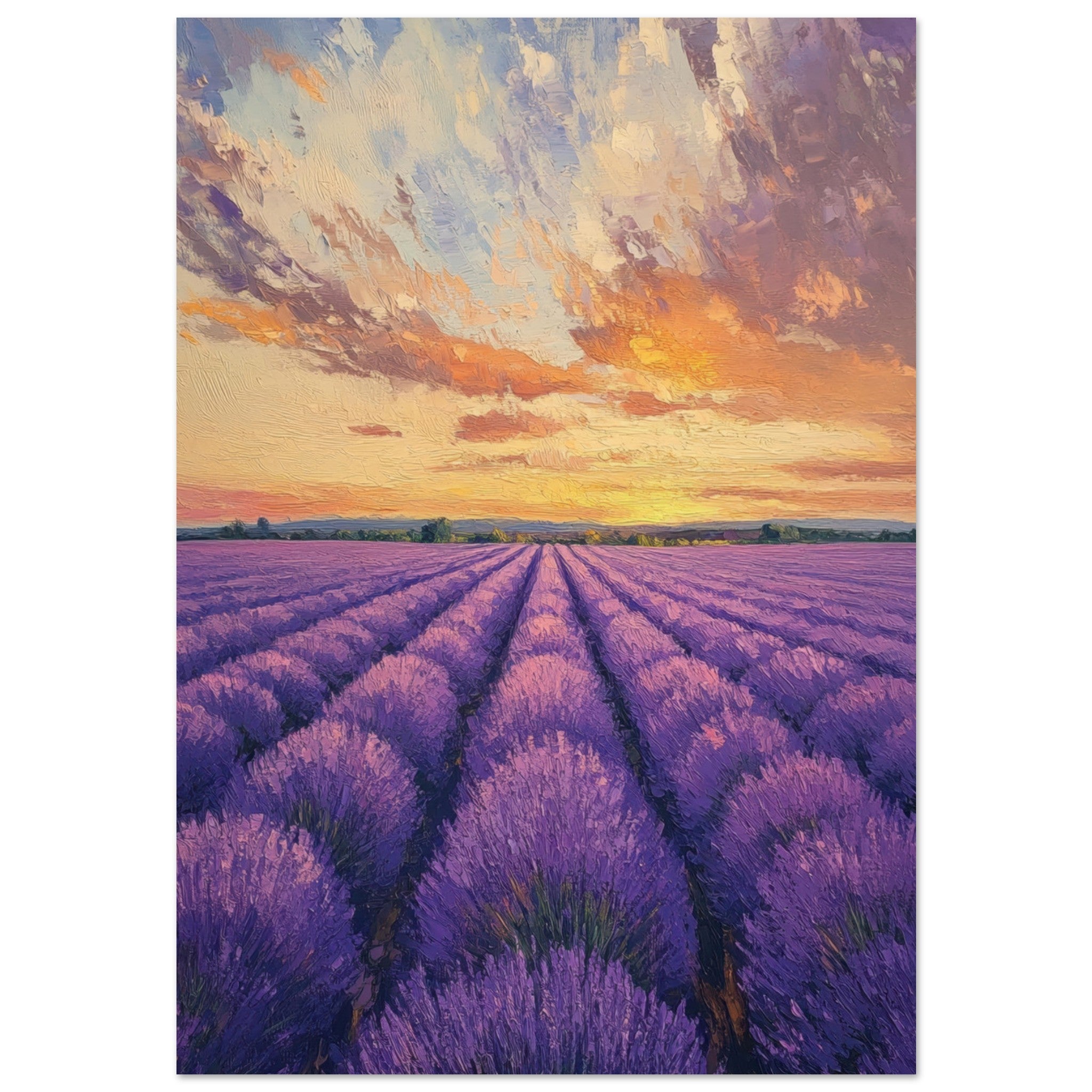 Aluminum Print Portrait - Lavender Fields at Sunset A mesmerizing view - Shop Ai Art WebShop - Digital Art online Store