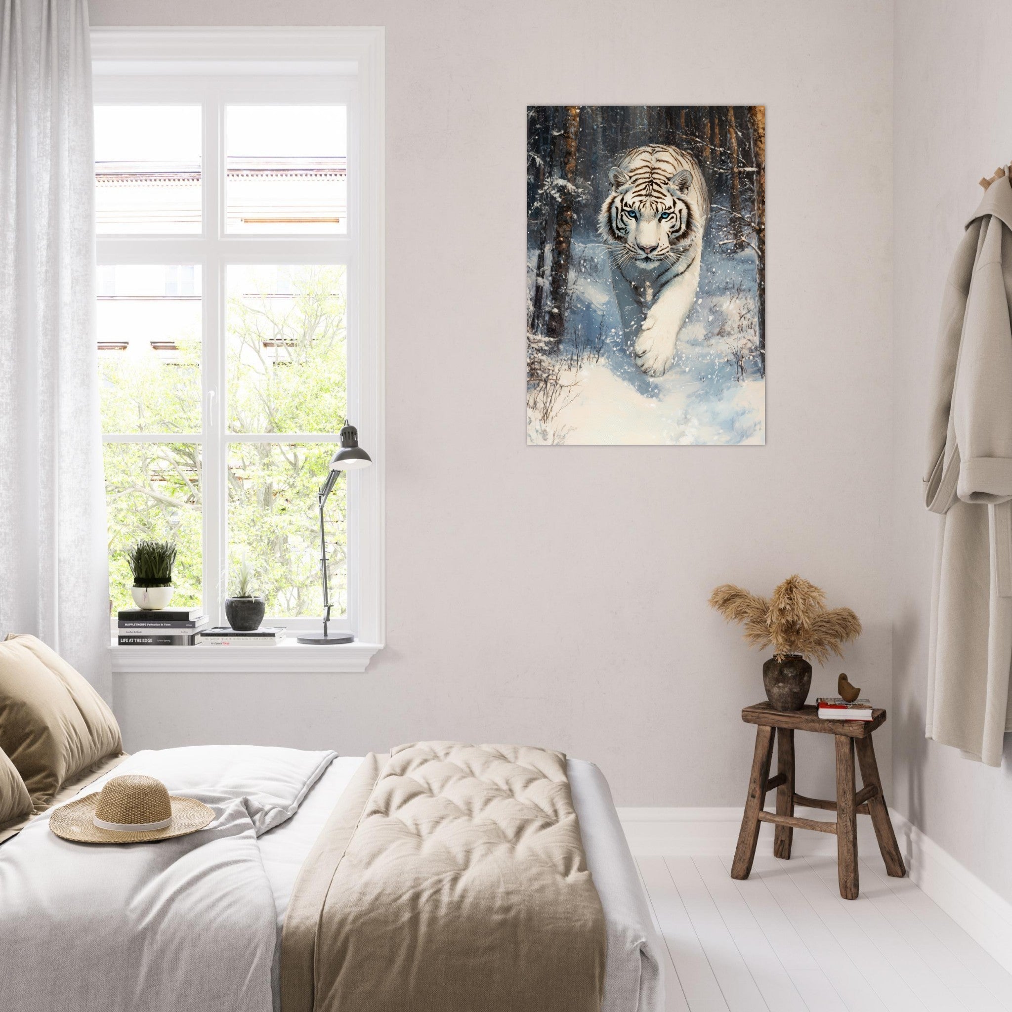 Aluminum Print Portrait - Majestic White Tiger in a Snowy Forest A powerful 2 - Shop Ai Art WebShop - Digital Art online Store