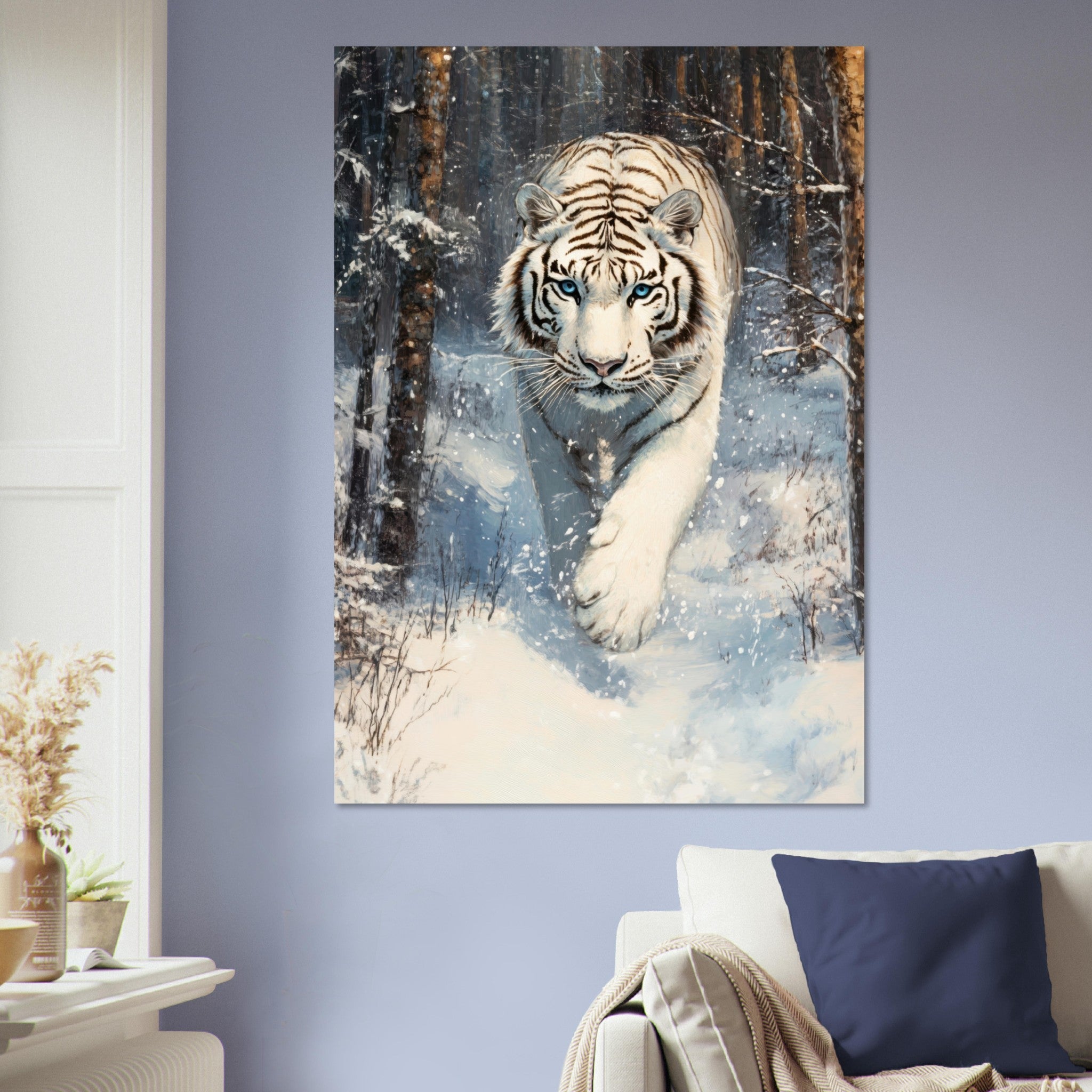 Aluminum Print Portrait - Majestic White Tiger in a Snowy Forest A powerful 2 - Shop Ai Art WebShop - Digital Art online Store