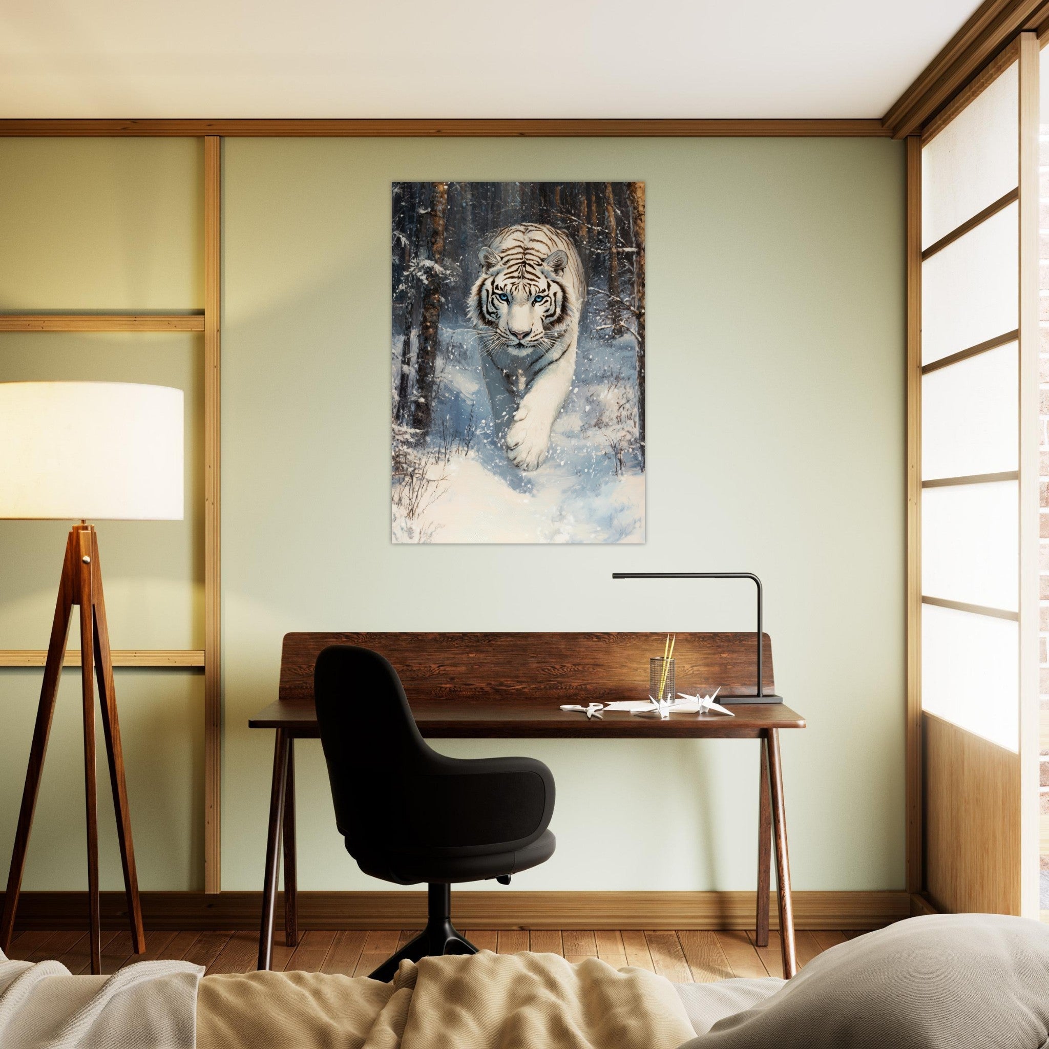 Aluminum Print Portrait - Majestic White Tiger in a Snowy Forest A powerful 2 - Shop Ai Art WebShop - Digital Art online Store