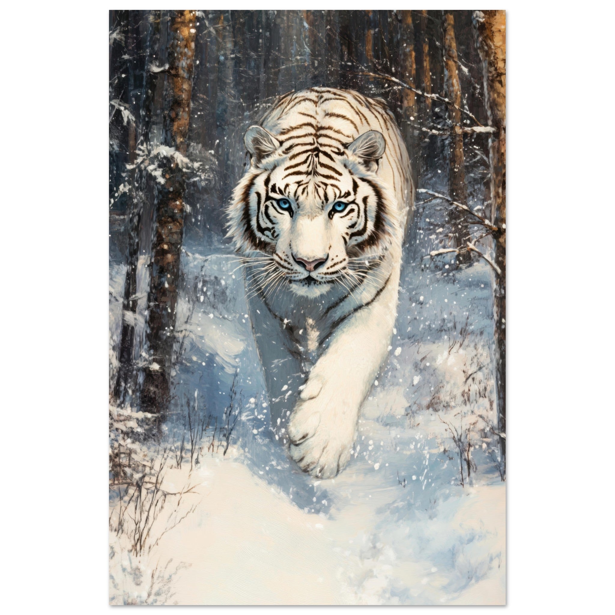 Aluminum Print Portrait - Majestic White Tiger in a Snowy Forest A powerful 2 - Shop Ai Art WebShop - Digital Art online Store