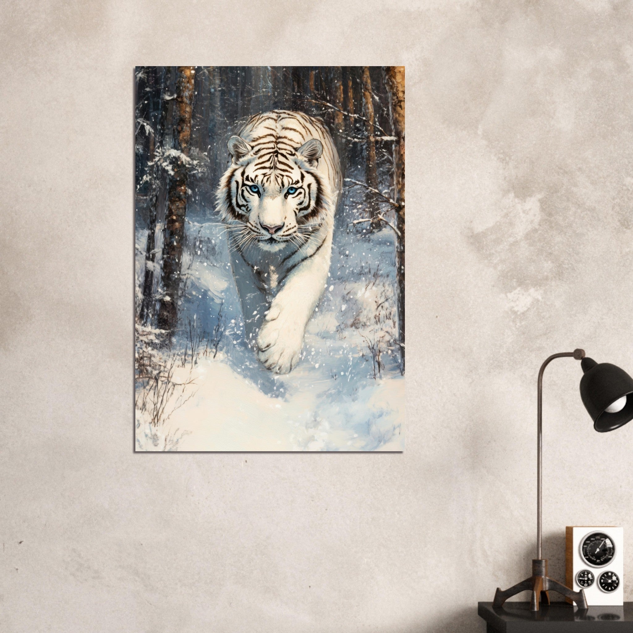 Aluminum Print Portrait - Majestic White Tiger in a Snowy Forest A powerful 2 - Shop Ai Art WebShop - Digital Art online Store