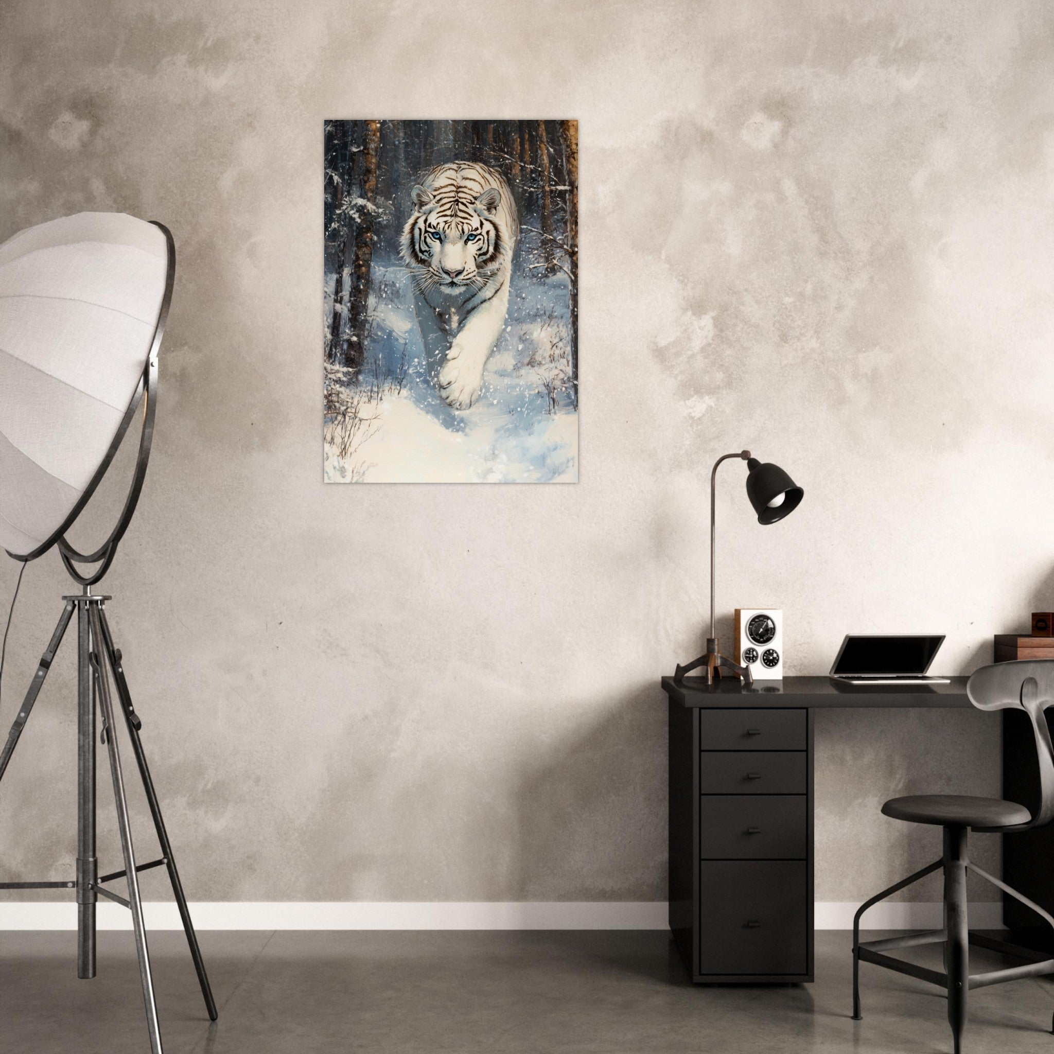 Aluminum Print Portrait - Majestic White Tiger in a Snowy Forest A powerful 2 - Shop Ai Art WebShop - Digital Art online Store