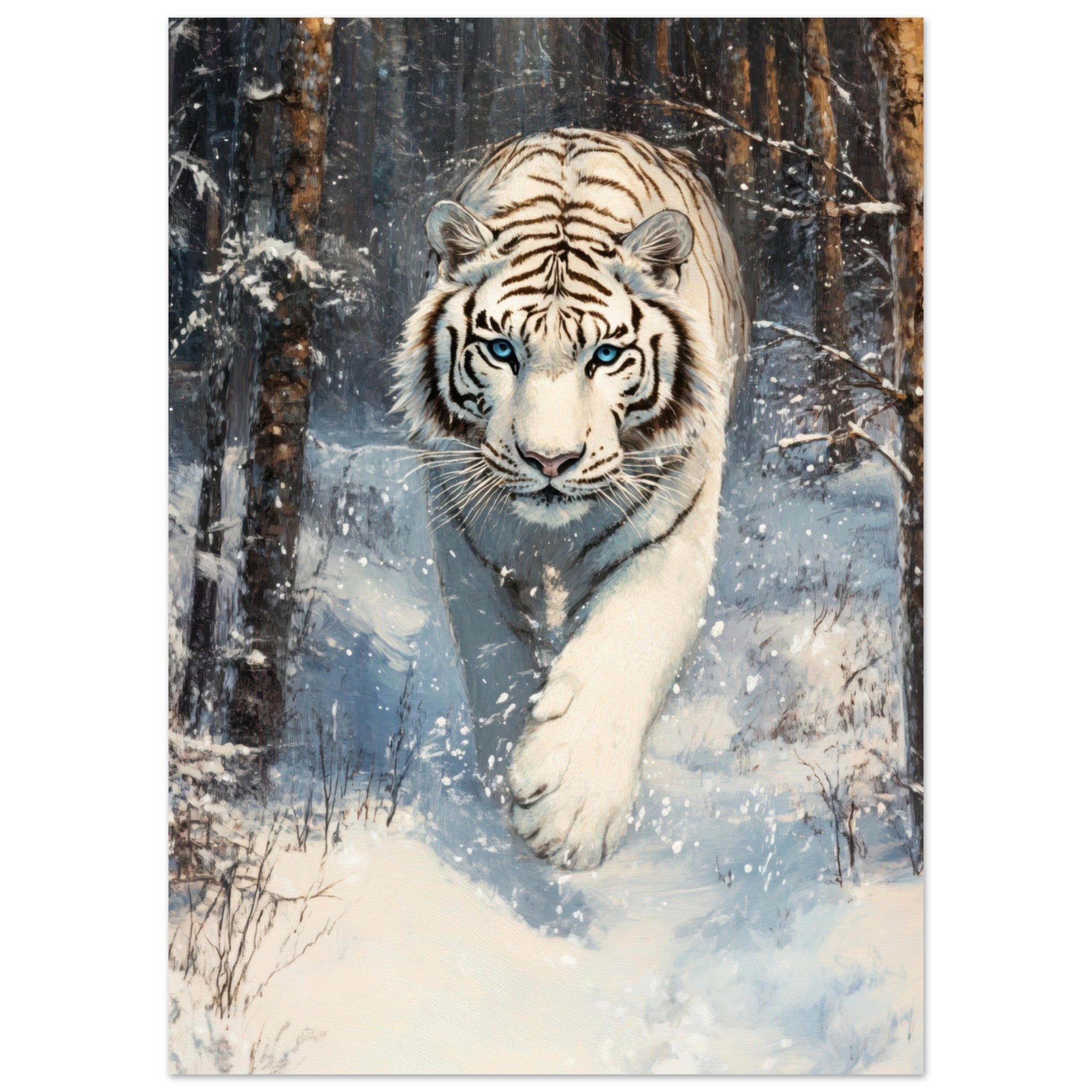 Aluminum Print Portrait - Majestic White Tiger in a Snowy Forest A powerful 2 - Shop Ai Art WebShop - Digital Art online Store