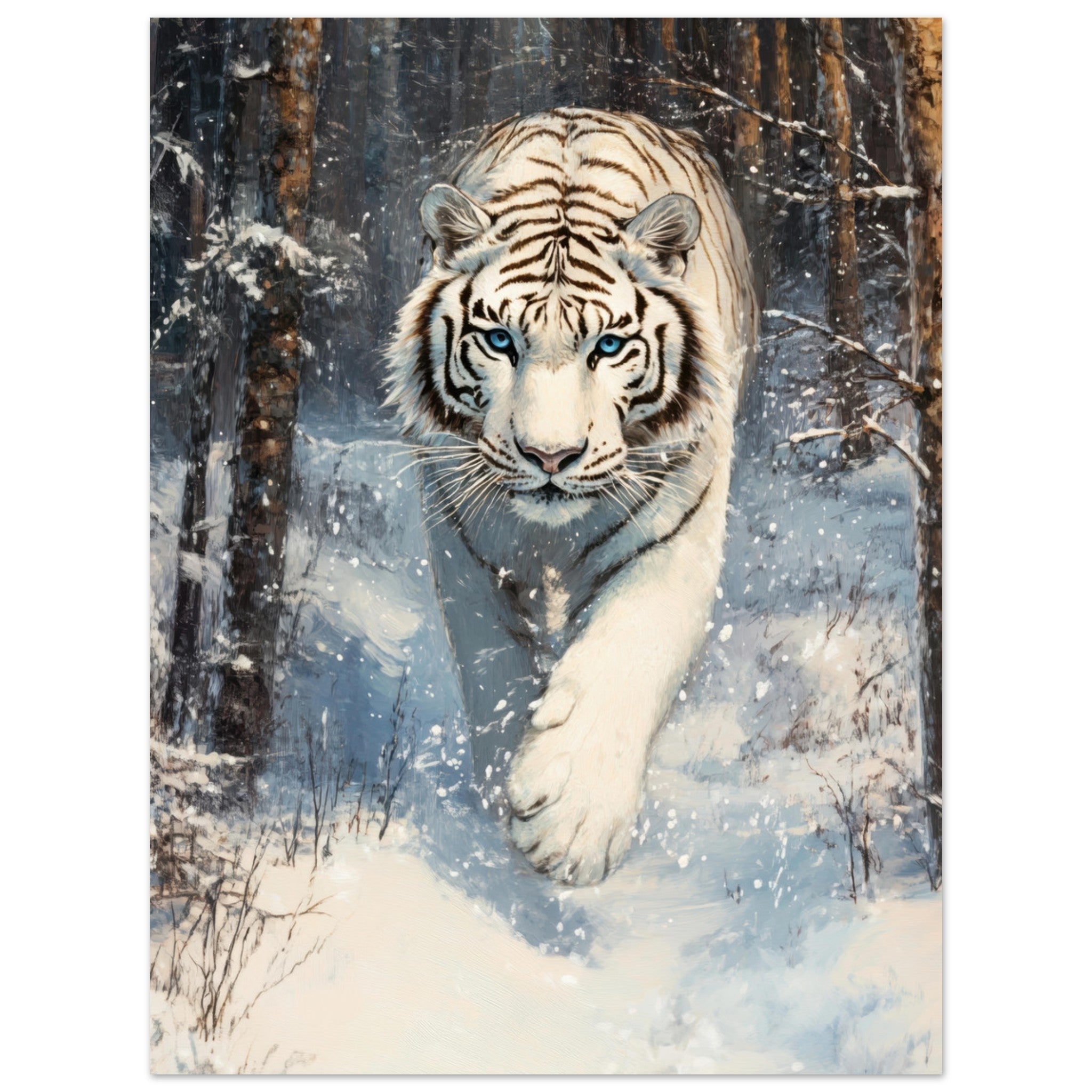 Aluminum Print Portrait - Majestic White Tiger in a Snowy Forest A powerful 2 - Shop Ai Art WebShop - Digital Art online Store