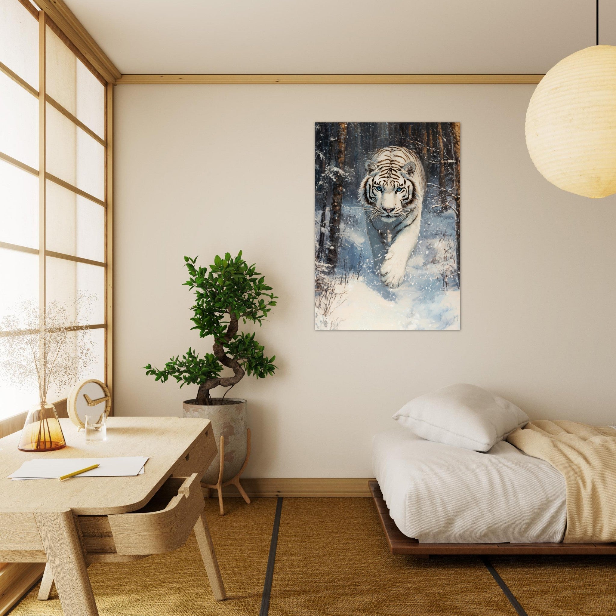 Aluminum Print Portrait - Majestic White Tiger in a Snowy Forest A powerful 2 - Shop Ai Art WebShop - Digital Art online Store