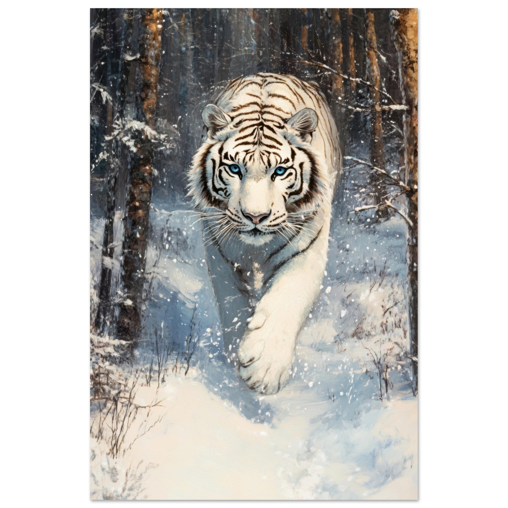 Aluminum Print Portrait - Majestic White Tiger in a Snowy Forest A powerful 2 - Shop Ai Art WebShop - Digital Art online Store