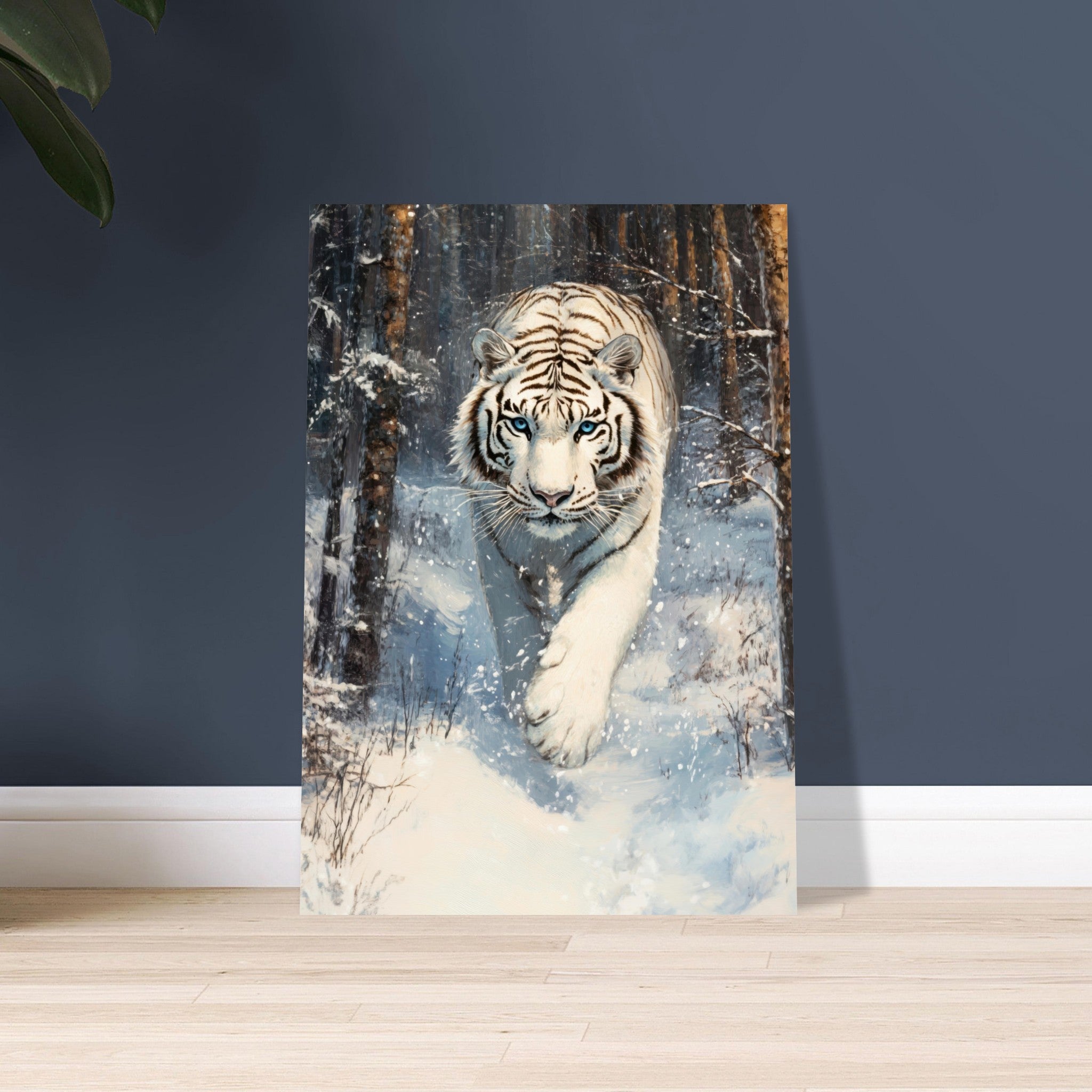 Aluminum Print Portrait - Majestic White Tiger in a Snowy Forest A powerful 2 - Shop Ai Art WebShop - Digital Art online Store