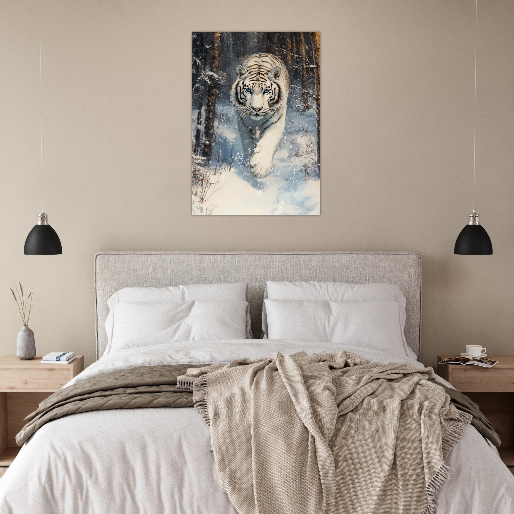 Aluminum Print Portrait - Majestic White Tiger in a Snowy Forest A powerful 2 - Shop Ai Art WebShop - Digital Art online Store