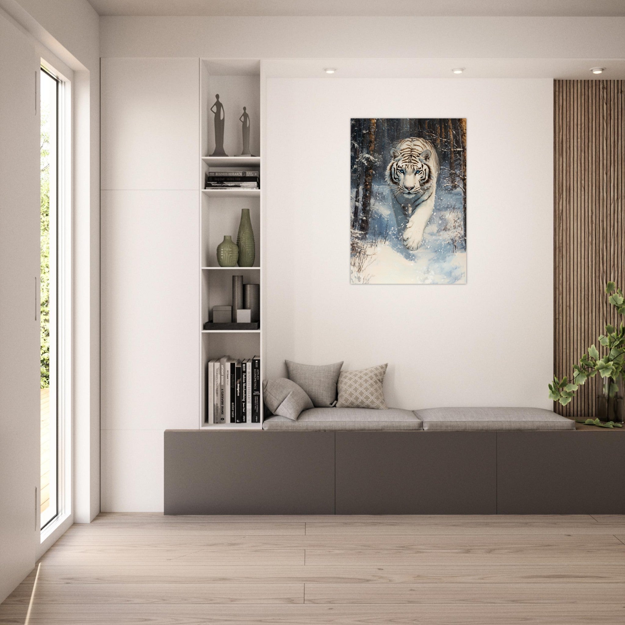 Aluminum Print Portrait - Majestic White Tiger in a Snowy Forest A powerful 2 - Shop Ai Art WebShop - Digital Art online Store
