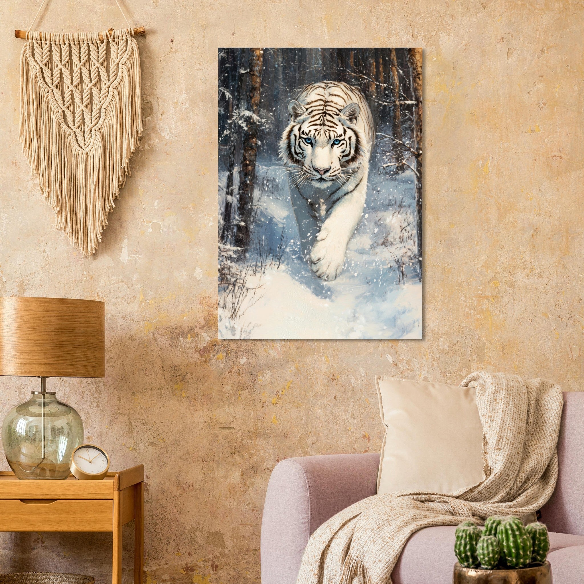 Aluminum Print Portrait - Majestic White Tiger in a Snowy Forest A powerful 2 - Shop Ai Art WebShop - Digital Art online Store