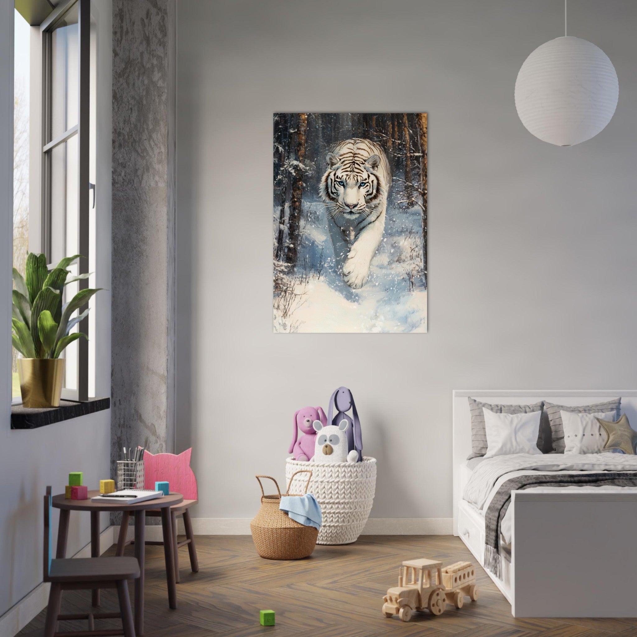Aluminum Print Portrait - Majestic White Tiger in a Snowy Forest A powerful 2 - Shop Ai Art WebShop - Digital Art online Store