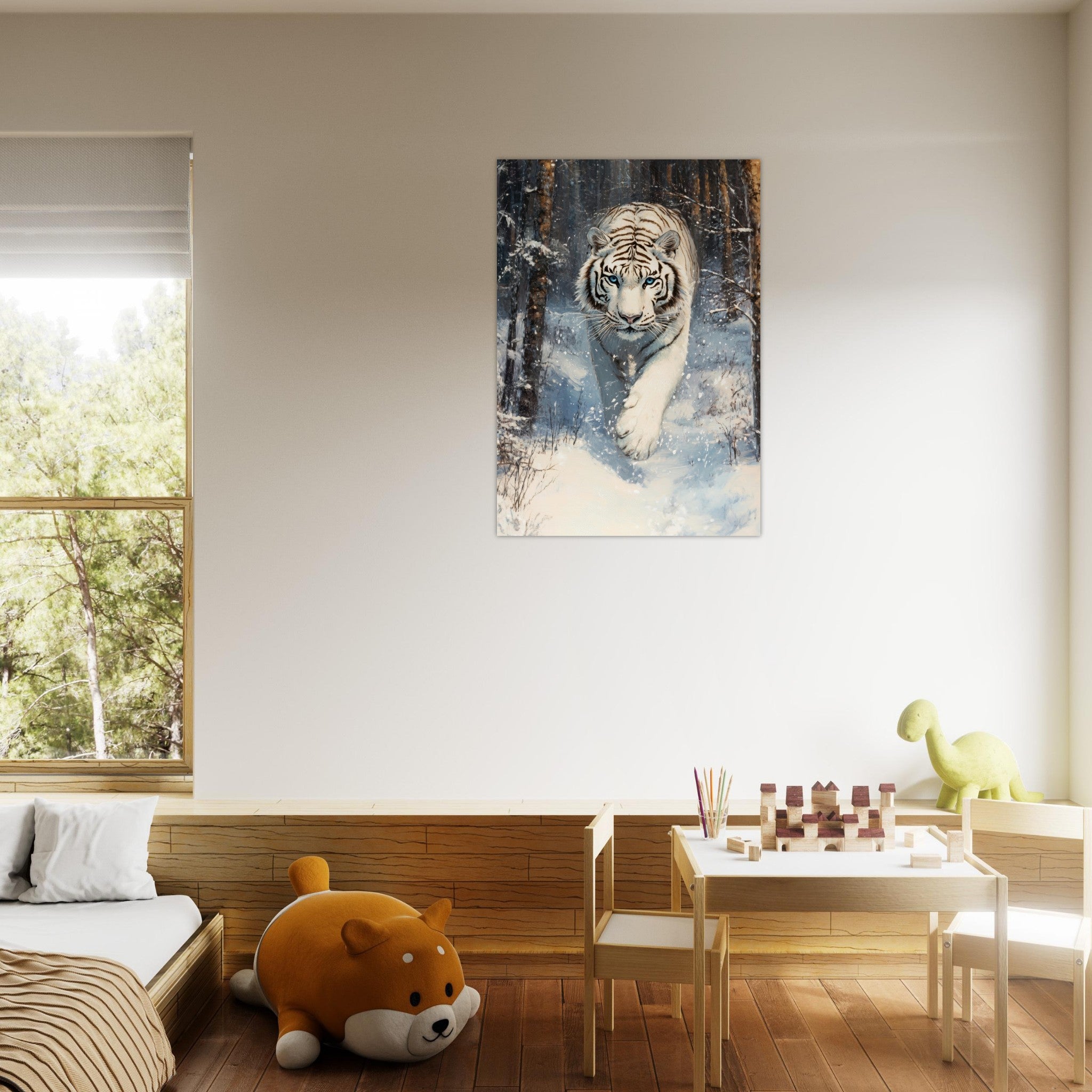 Aluminum Print Portrait - Majestic White Tiger in a Snowy Forest A powerful 2 - Shop Ai Art WebShop - Digital Art online Store