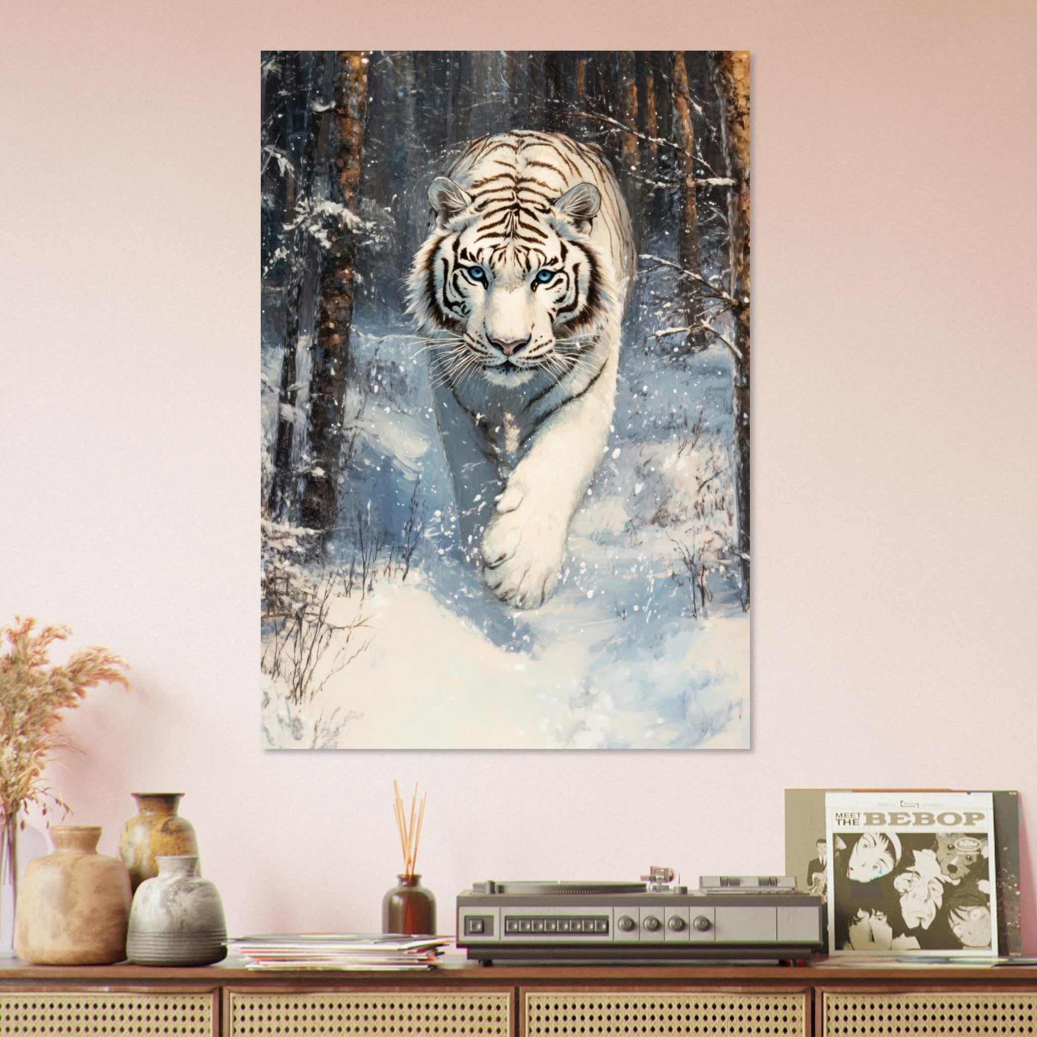 Aluminum Print Portrait - Majestic White Tiger in a Snowy Forest A powerful 2 - Shop Ai Art WebShop - Digital Art online Store