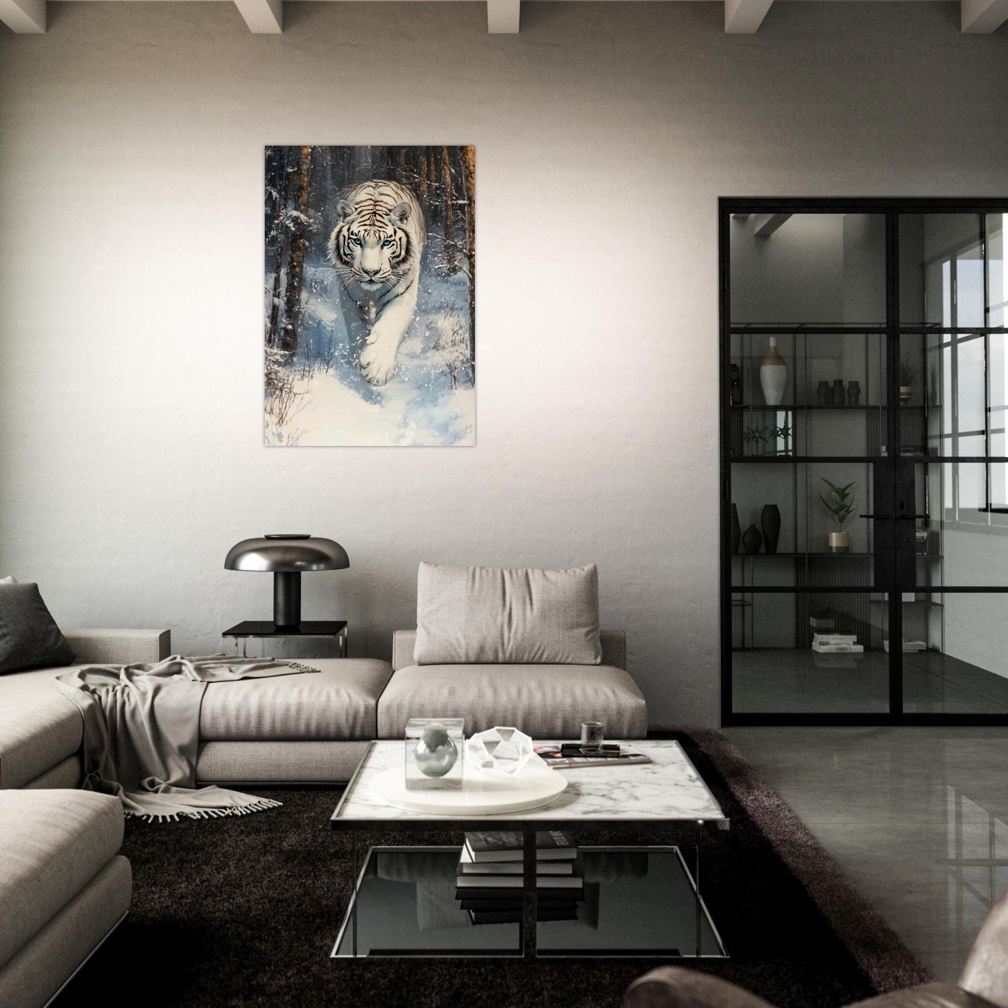 Aluminum Print Portrait - Majestic White Tiger in a Snowy Forest A powerful 2 - Shop Ai Art WebShop - Digital Art online Store