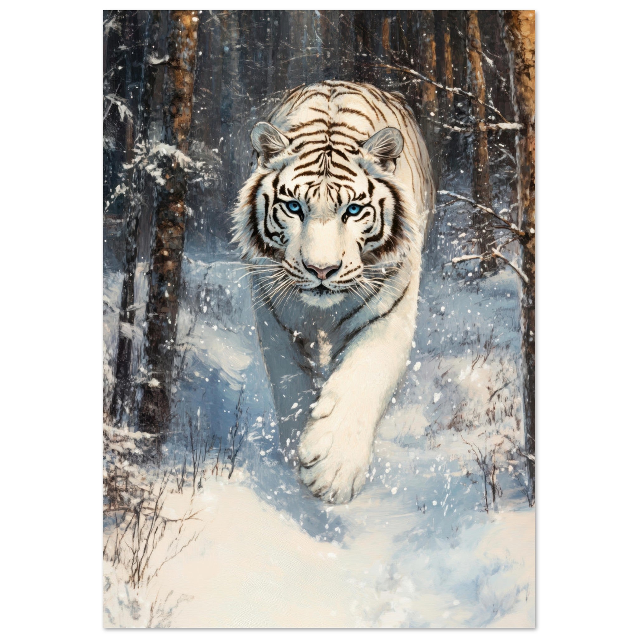 Aluminum Print Portrait - Majestic White Tiger in a Snowy Forest A powerful 2 - Shop Ai Art WebShop - Digital Art online Store