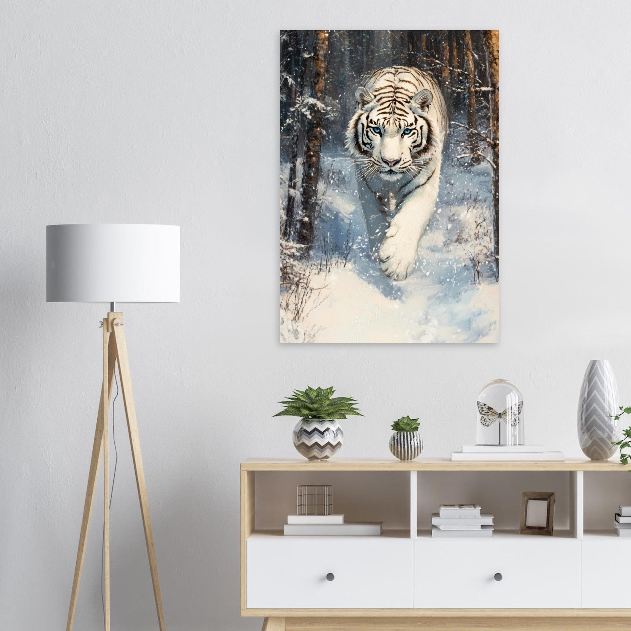 Aluminum Print Portrait - Majestic White Tiger in a Snowy Forest A powerful 2 - Shop Ai Art WebShop - Digital Art online Store