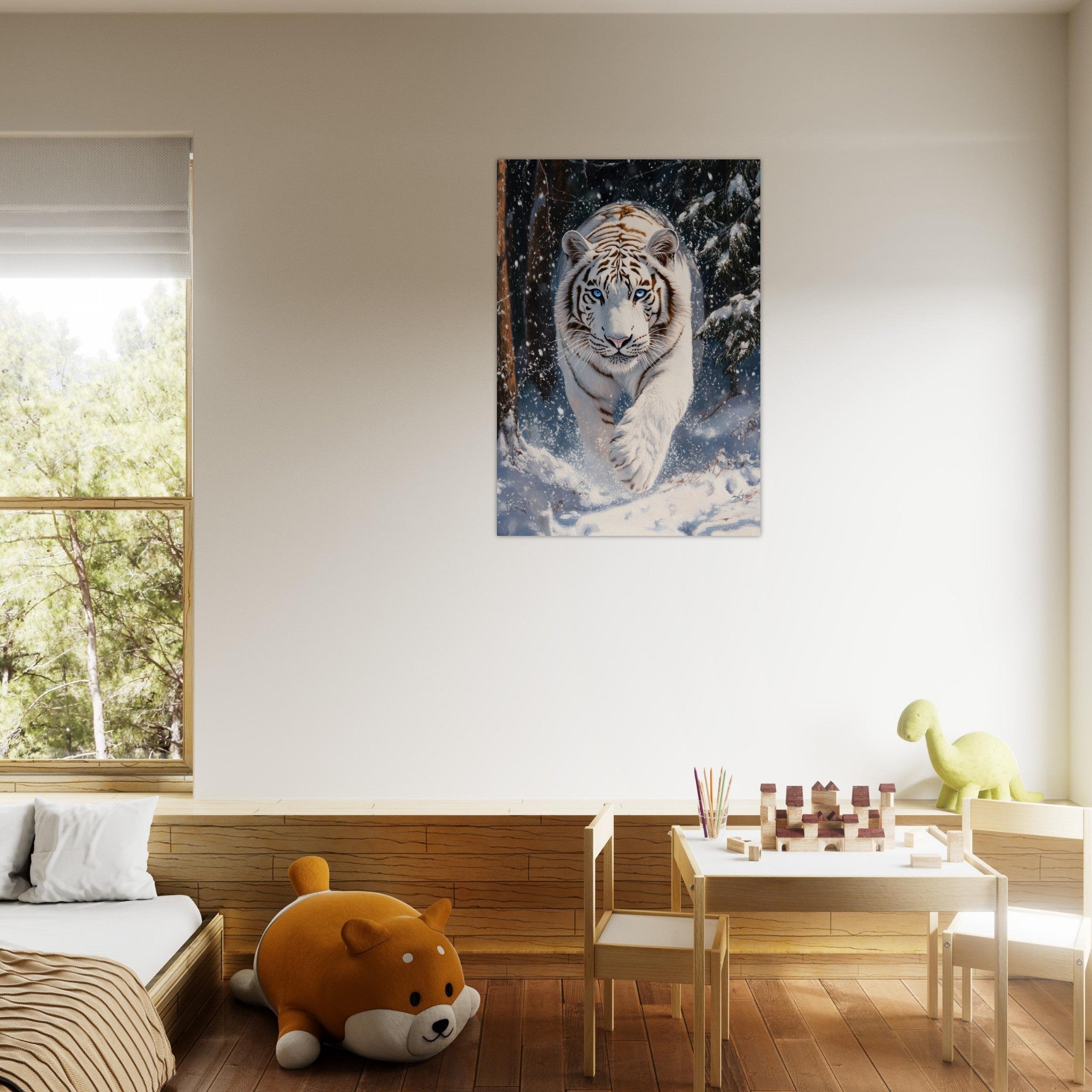 Aluminum Print Portrait - Majestic White Tiger in a Snowy Forest A powerful 3 - Shop Ai Art WebShop - Digital Art online Store