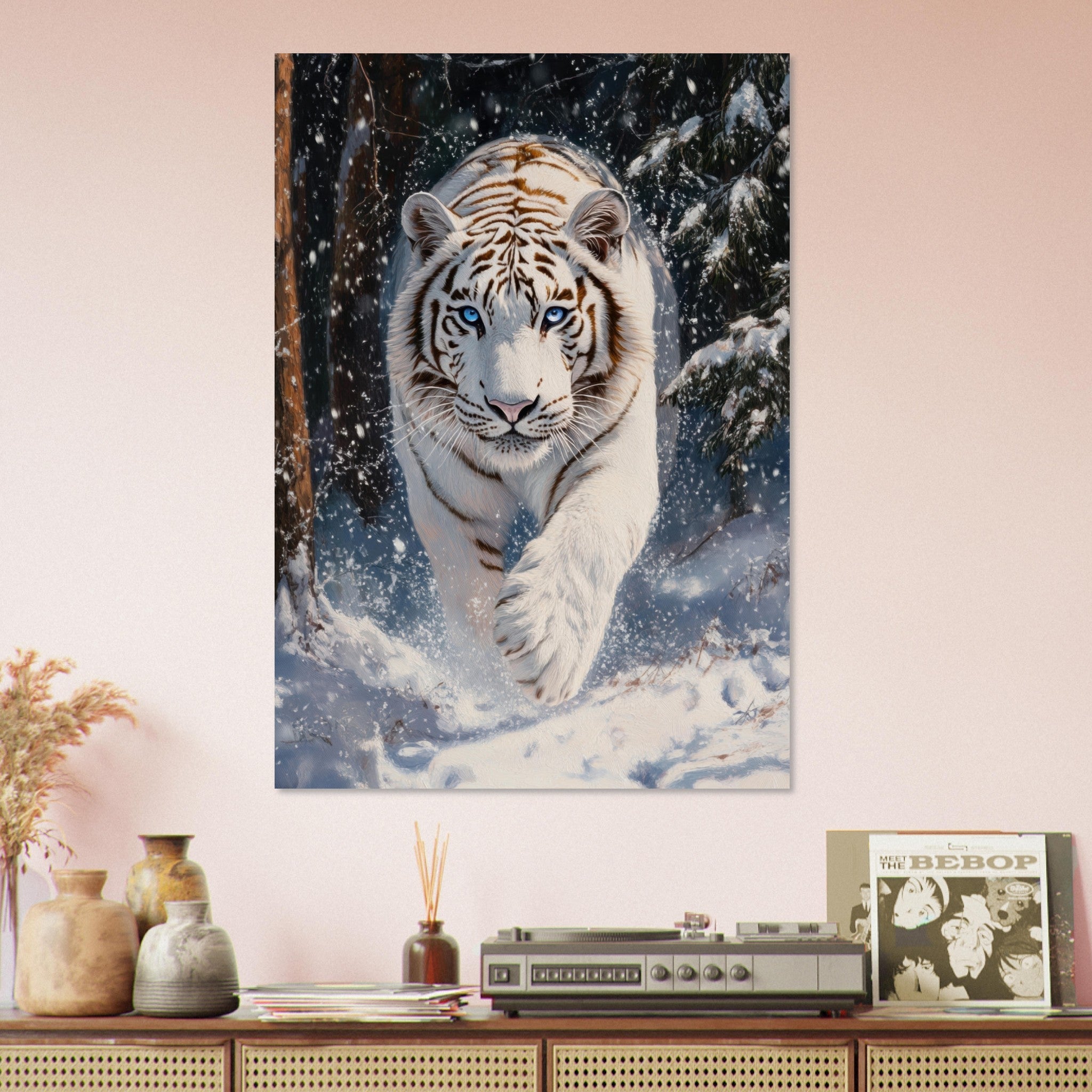 Aluminum Print Portrait - Majestic White Tiger in a Snowy Forest A powerful 3 - Shop Ai Art WebShop - Digital Art online Store