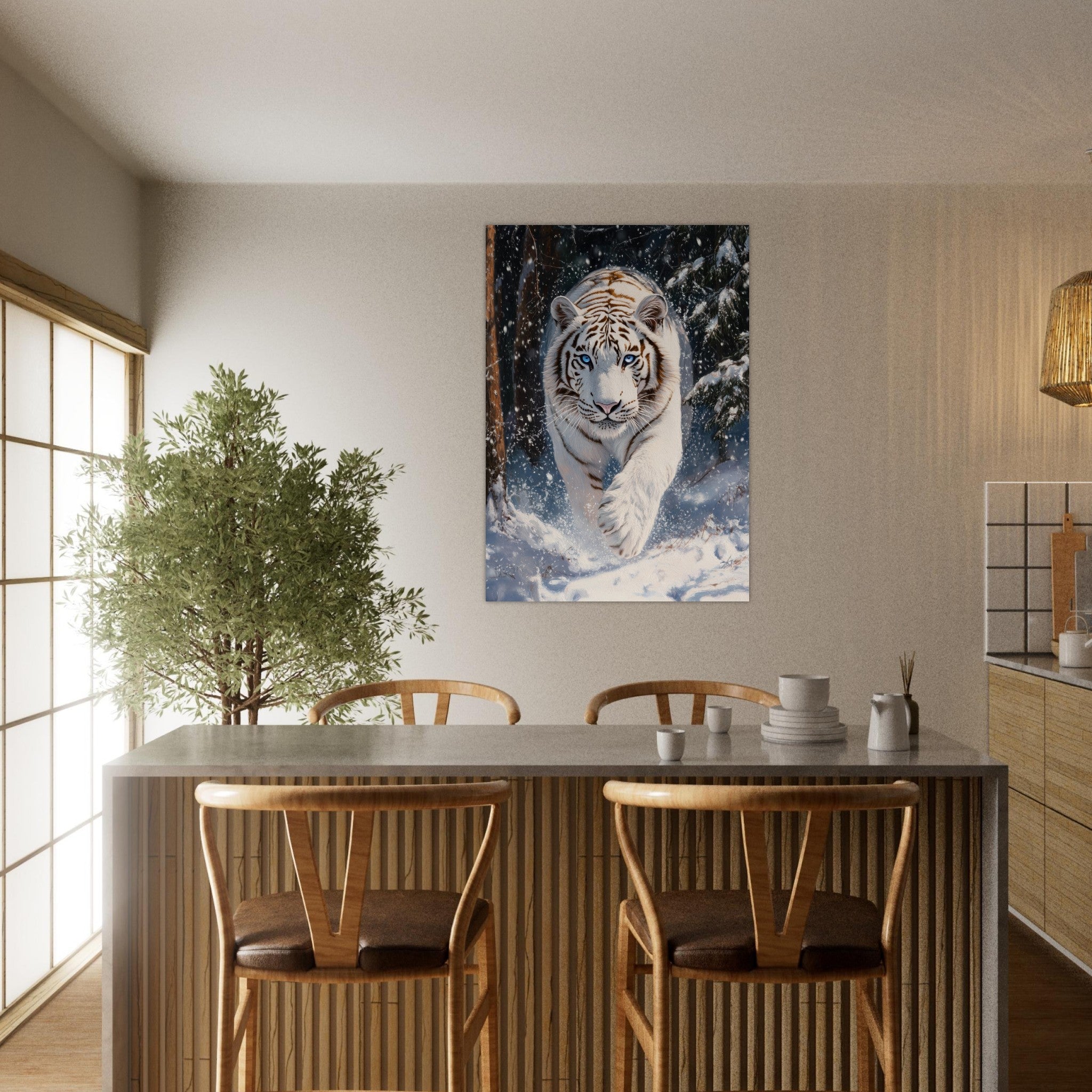 Aluminum Print Portrait - Majestic White Tiger in a Snowy Forest A powerful 3 - Shop Ai Art WebShop - Digital Art online Store