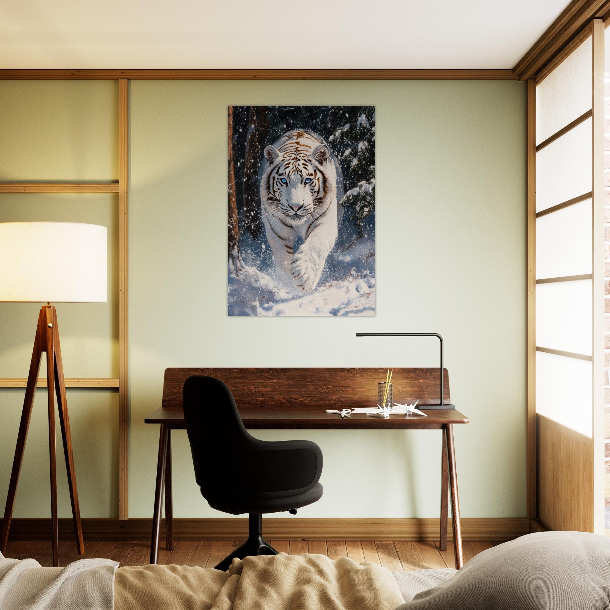 Aluminum Print Portrait - Majestic White Tiger in a Snowy Forest A powerful 3 - Shop Ai Art WebShop - Digital Art online Store