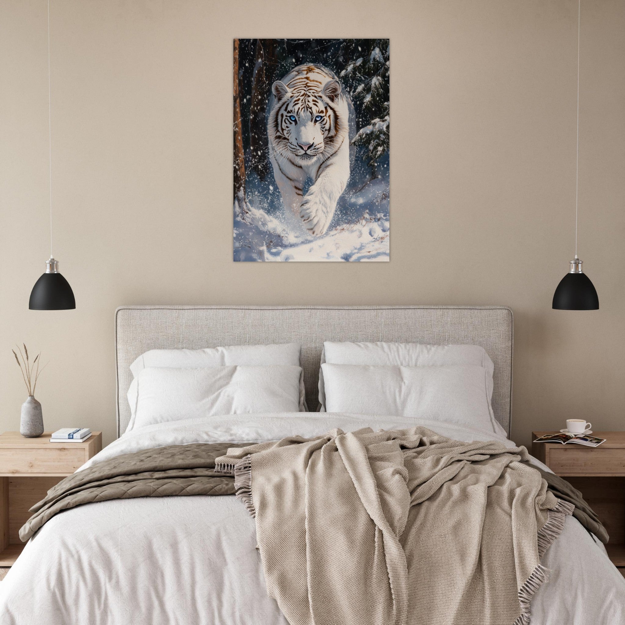 Aluminum Print Portrait - Majestic White Tiger in a Snowy Forest A powerful 3 - Shop Ai Art WebShop - Digital Art online Store