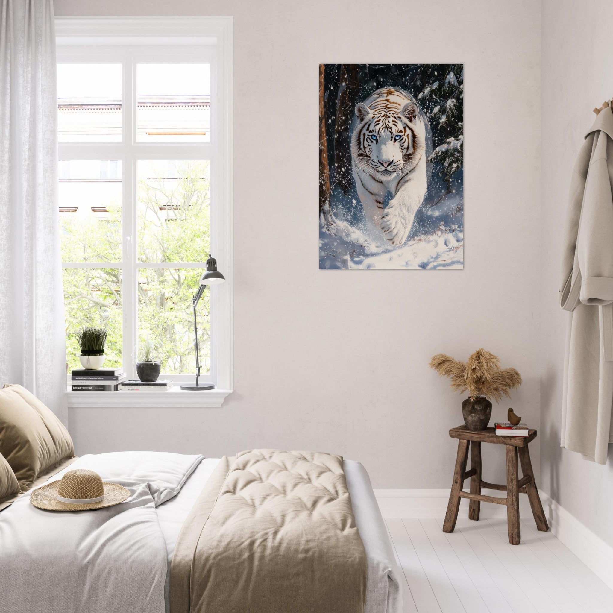 Aluminum Print Portrait - Majestic White Tiger in a Snowy Forest A powerful 3 - Shop Ai Art WebShop - Digital Art online Store