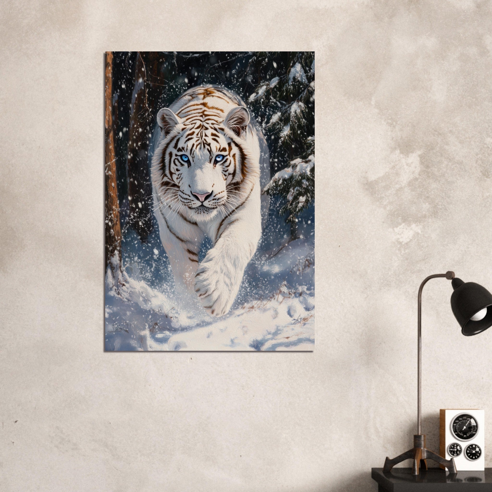 Aluminum Print Portrait - Majestic White Tiger in a Snowy Forest A powerful 3 - Shop Ai Art WebShop - Digital Art online Store
