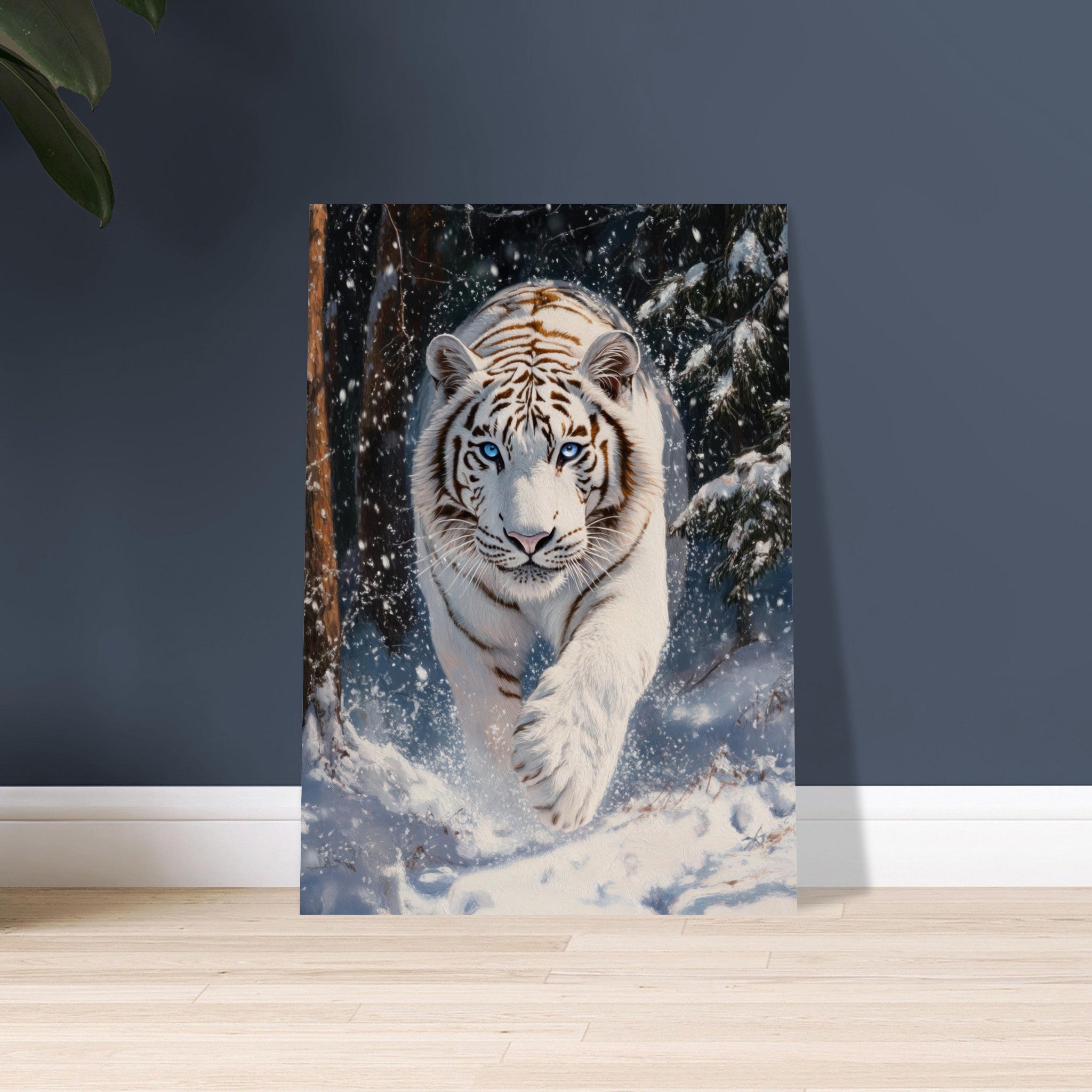 Aluminum Print Portrait - Majestic White Tiger in a Snowy Forest A powerful 3 - Shop Ai Art WebShop - Digital Art online Store