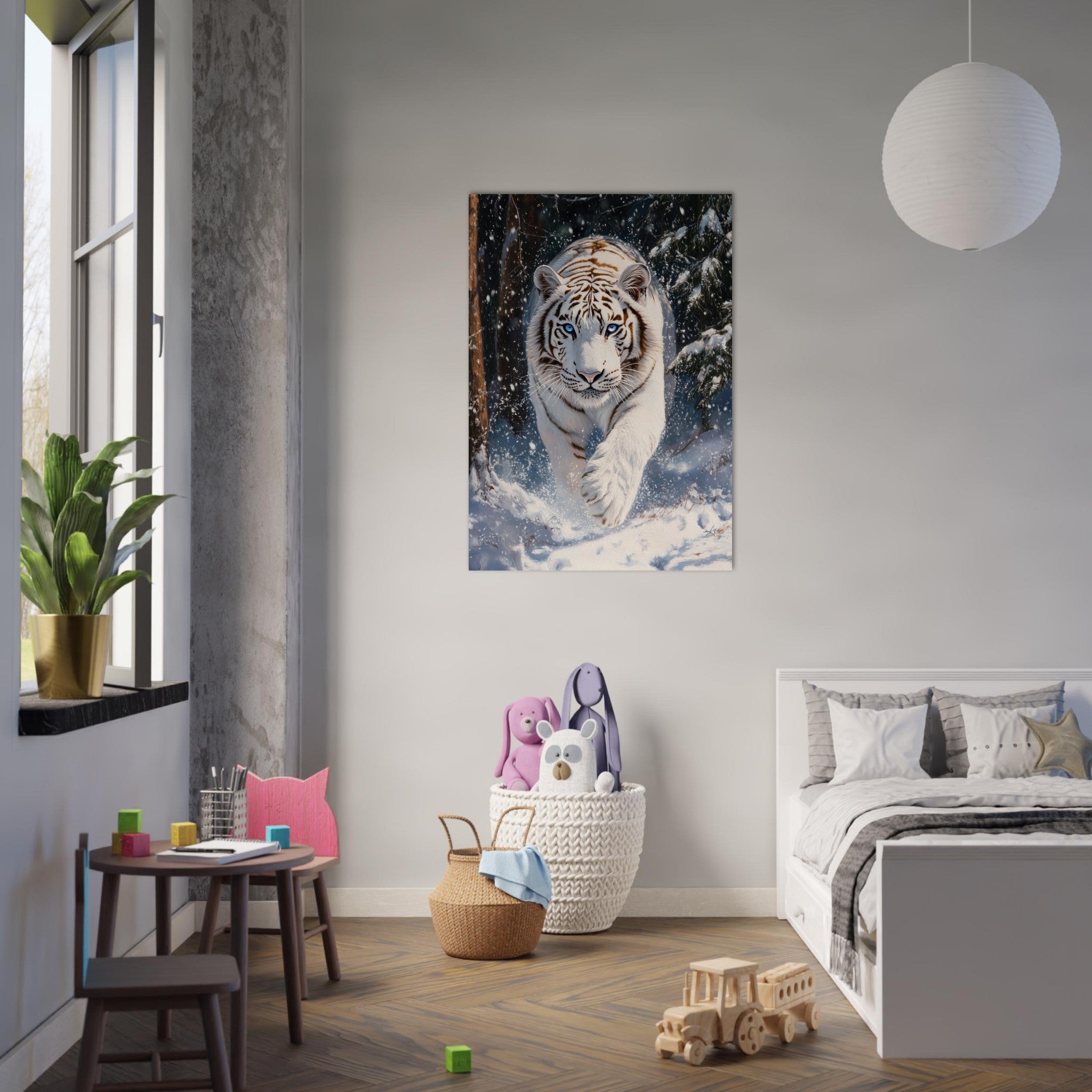 Aluminum Print Portrait - Majestic White Tiger in a Snowy Forest A powerful 3 - Shop Ai Art WebShop - Digital Art online Store