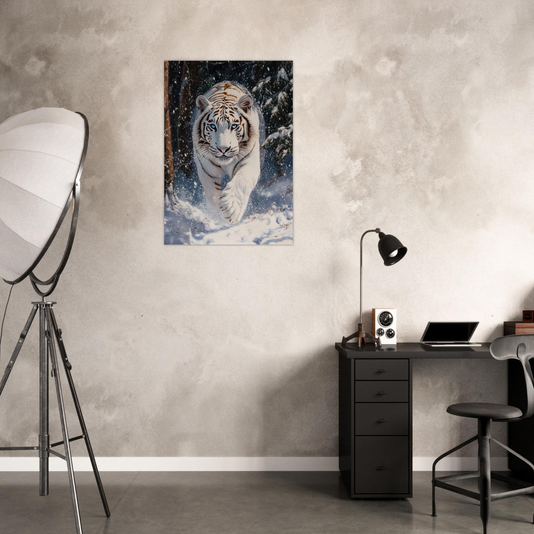Aluminum Print Portrait - Majestic White Tiger in a Snowy Forest A powerful 3 - Shop Ai Art WebShop - Digital Art online Store