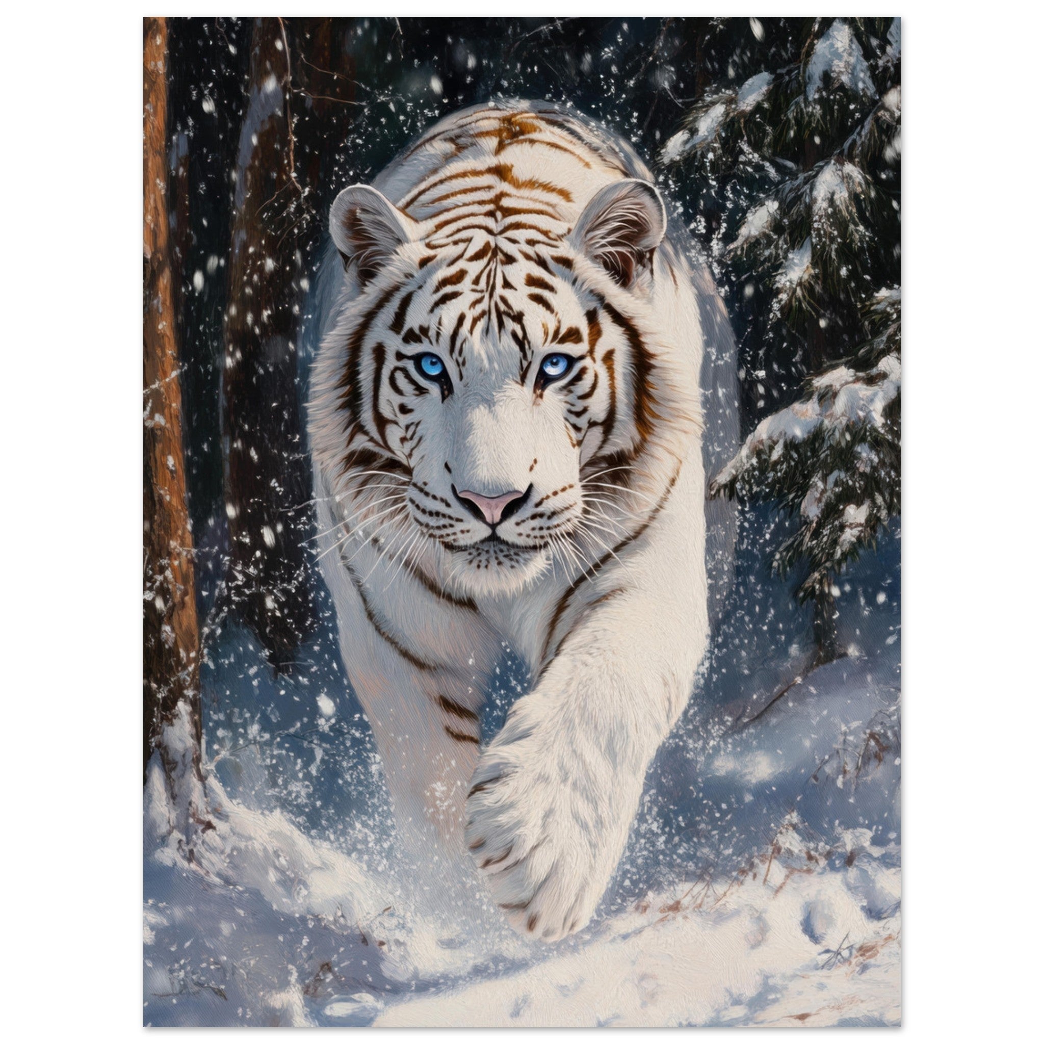 Aluminum Print Portrait - Majestic White Tiger in a Snowy Forest A powerful 3 - Shop Ai Art WebShop - Digital Art online Store
