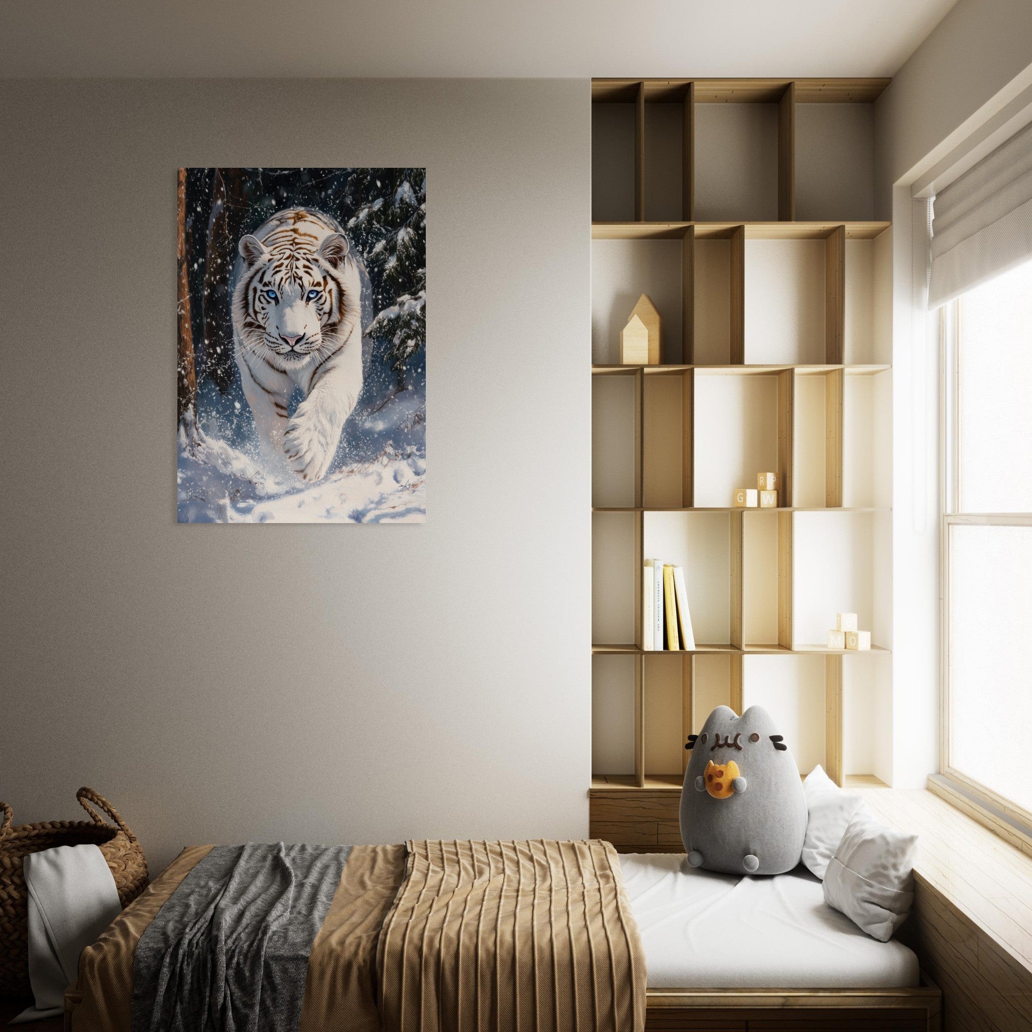 Aluminum Print Portrait - Majestic White Tiger in a Snowy Forest A powerful 3 - Shop Ai Art WebShop - Digital Art online Store