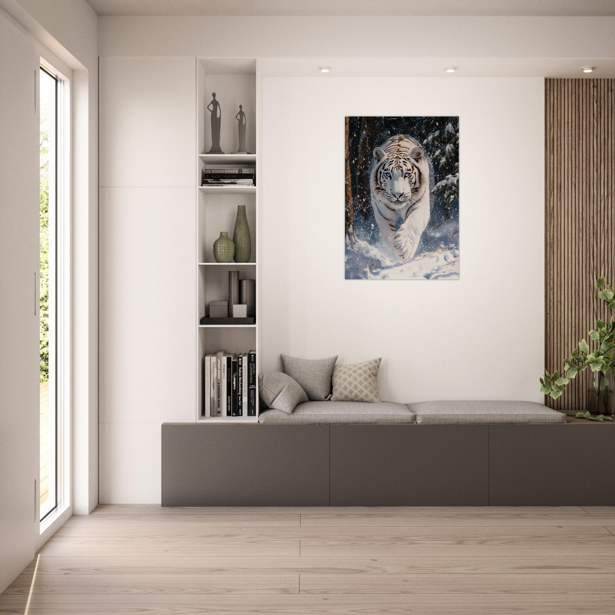 Aluminum Print Portrait - Majestic White Tiger in a Snowy Forest A powerful 3 - Shop Ai Art WebShop - Digital Art online Store