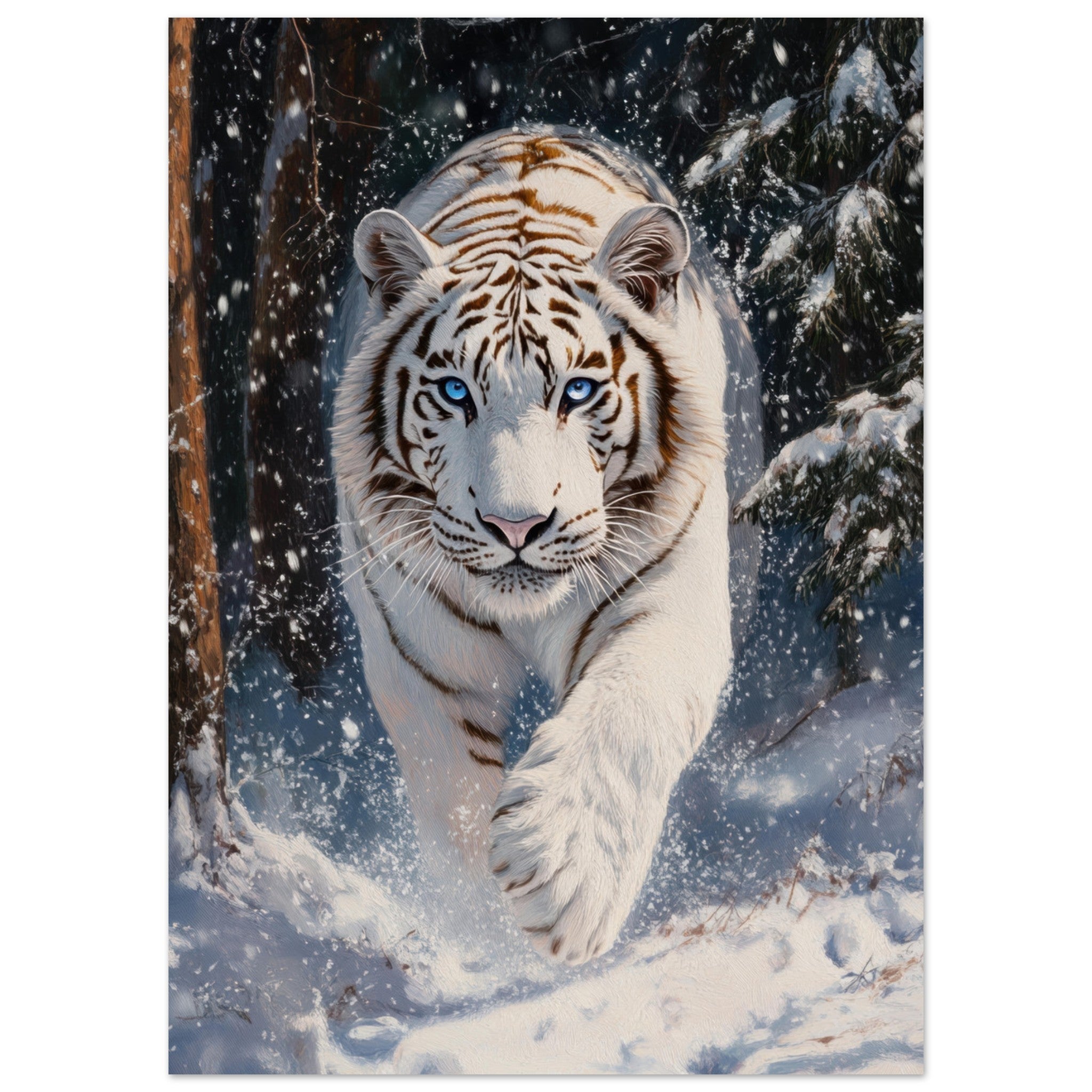 Aluminum Print Portrait - Majestic White Tiger in a Snowy Forest A powerful 3 - Shop Ai Art WebShop - Digital Art online Store