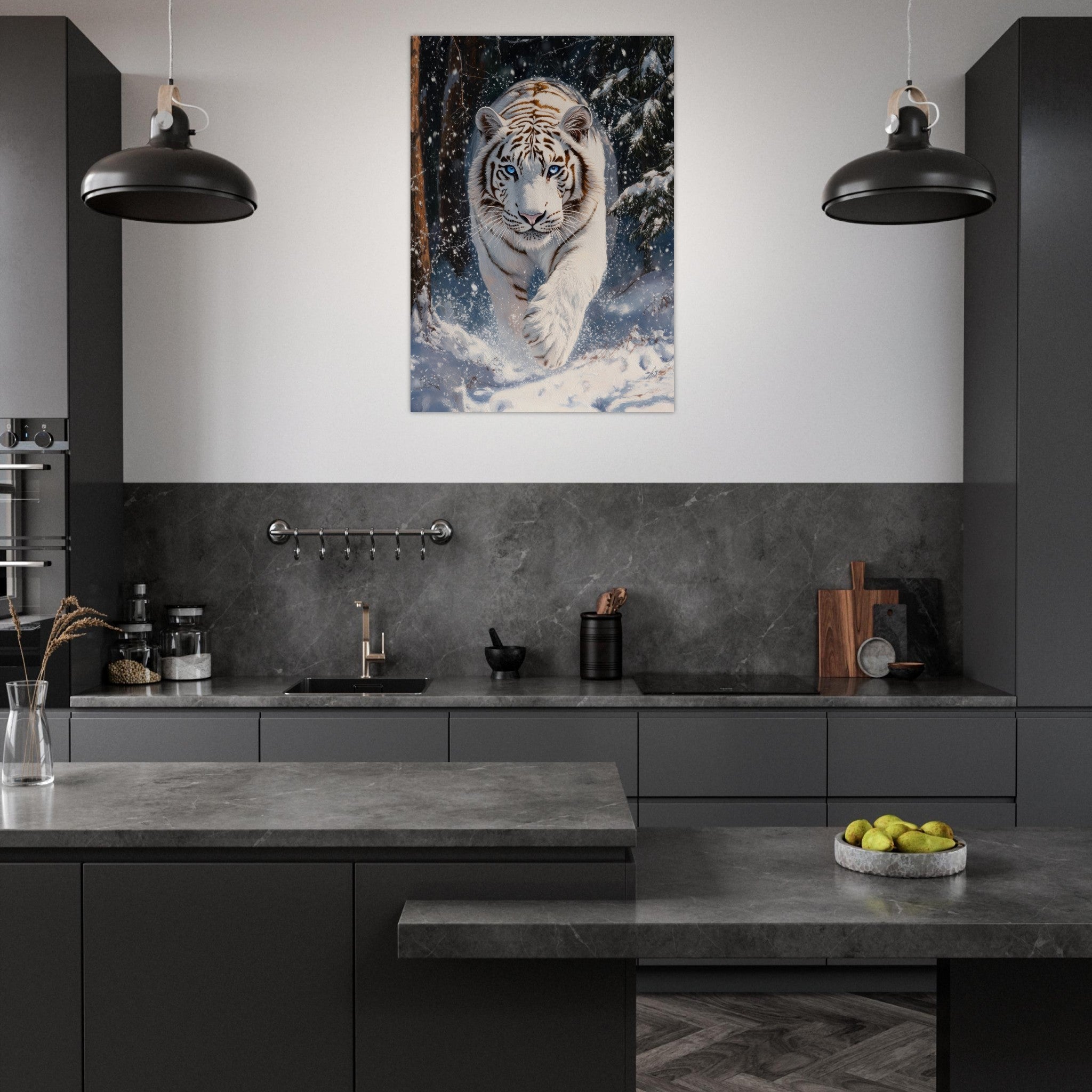 Aluminum Print Portrait - Majestic White Tiger in a Snowy Forest A powerful 3 - Shop Ai Art WebShop - Digital Art online Store