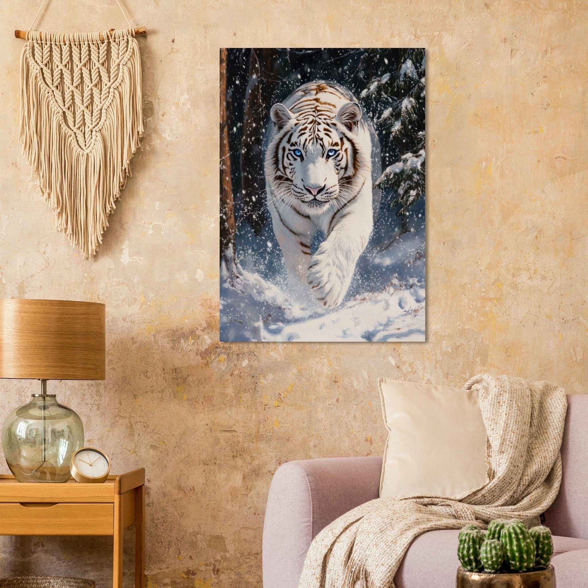 Aluminum Print Portrait - Majestic White Tiger in a Snowy Forest A powerful 3 - Shop Ai Art WebShop - Digital Art online Store