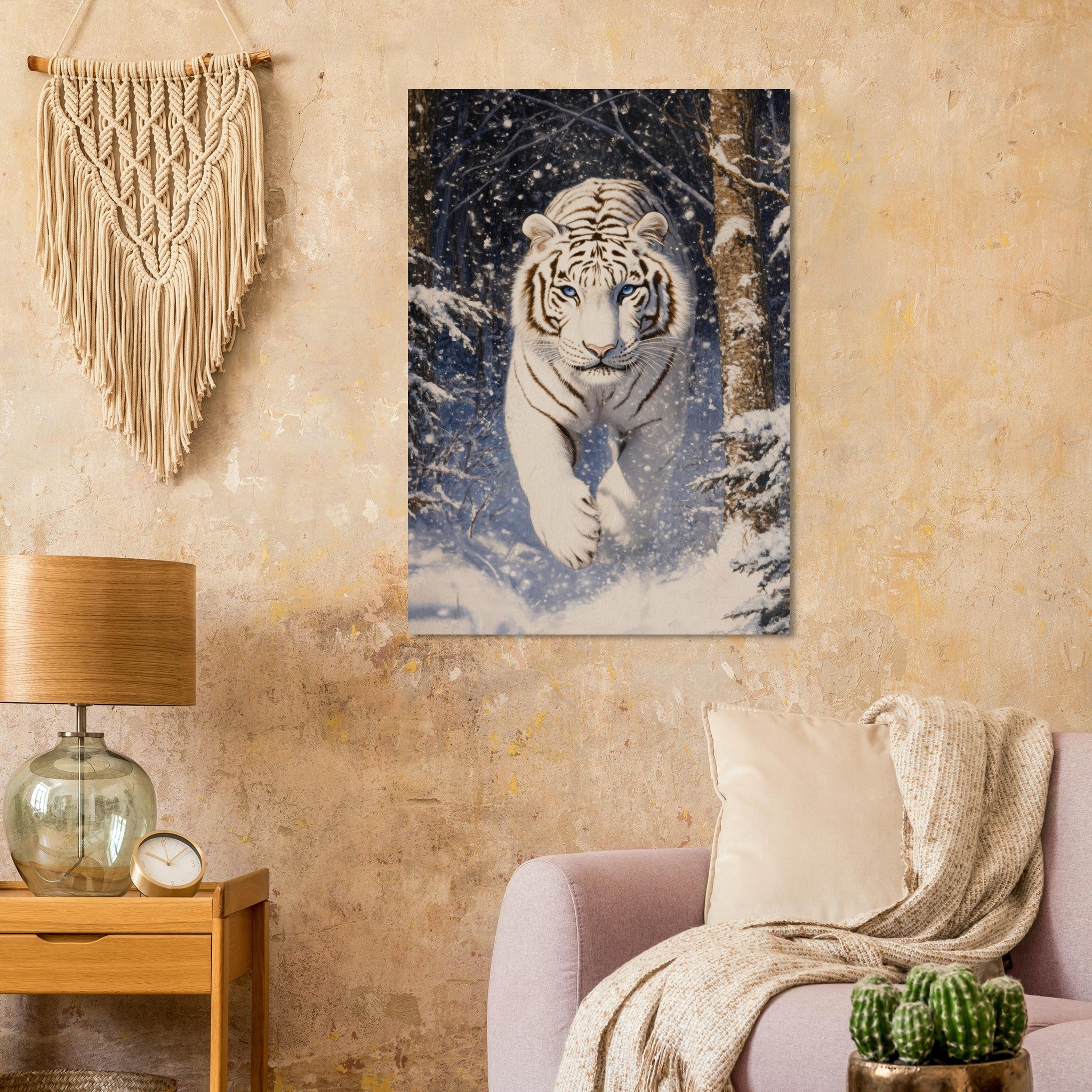 Aluminum Print Portrait - Majestic White Tiger in a Snowy Forest A powerful - Shop Ai Art WebShop - Digital Art online Store
