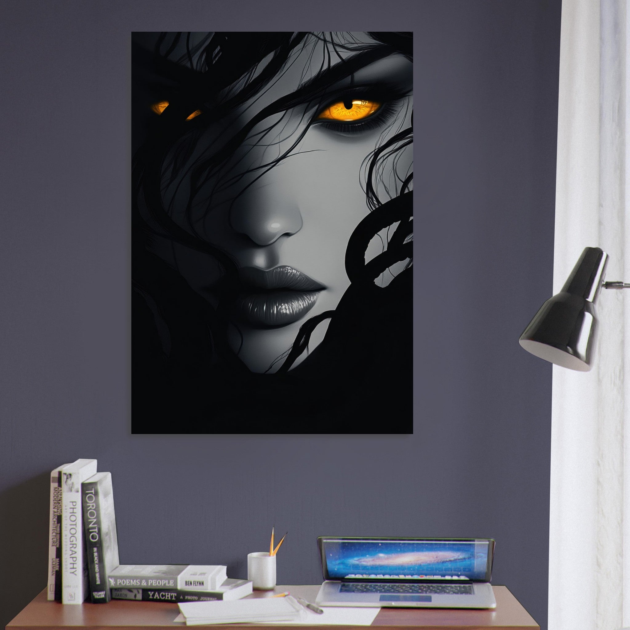 Aluminum Print Portrait - Minimalist Medusas Gaze Minimalism Tight - Focus 2 - Shop Ai Art WebShop - Digital Art online Store