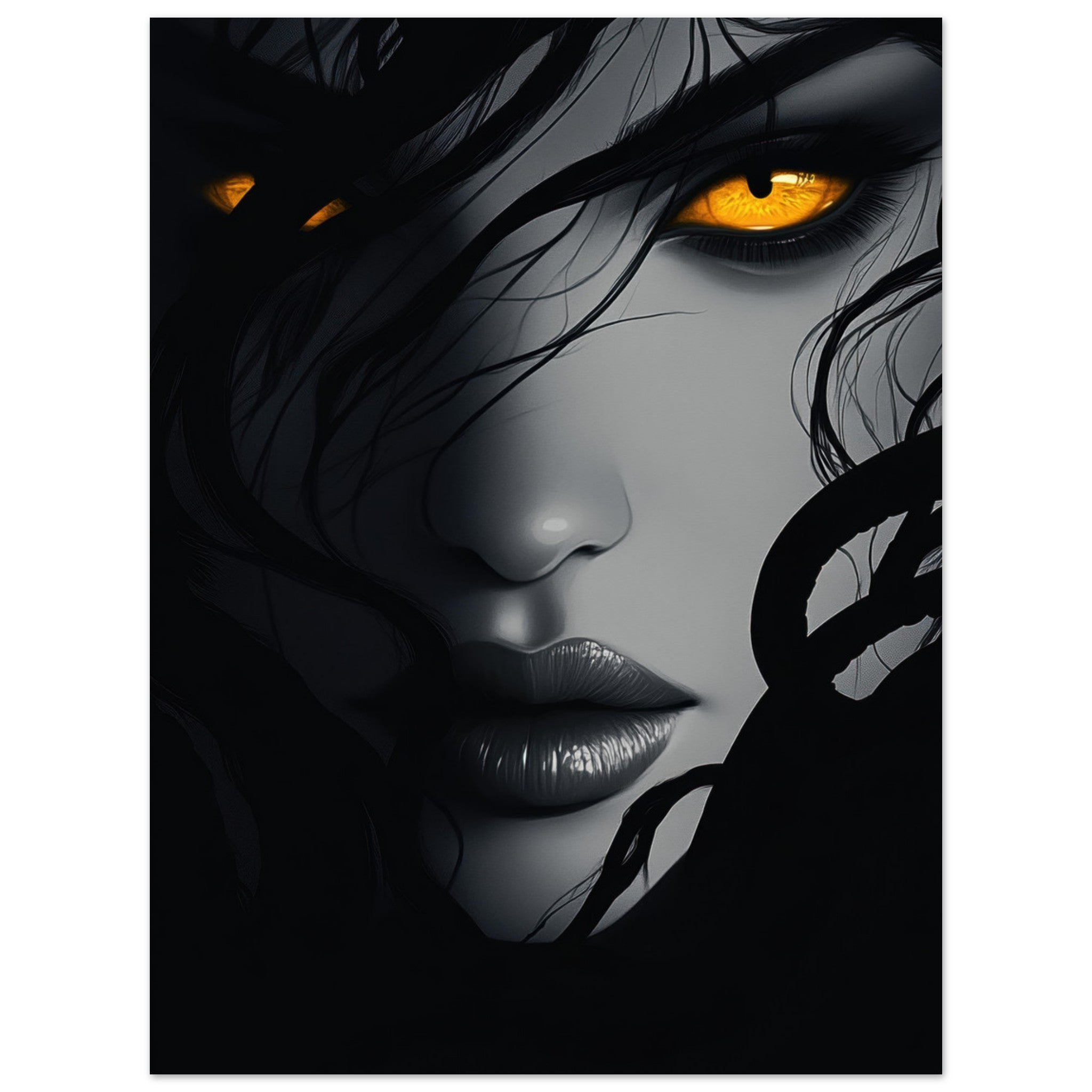 Aluminum Print Portrait - Minimalist Medusas Gaze Minimalism Tight - Focus 2 - Shop Ai Art WebShop - Digital Art online Store