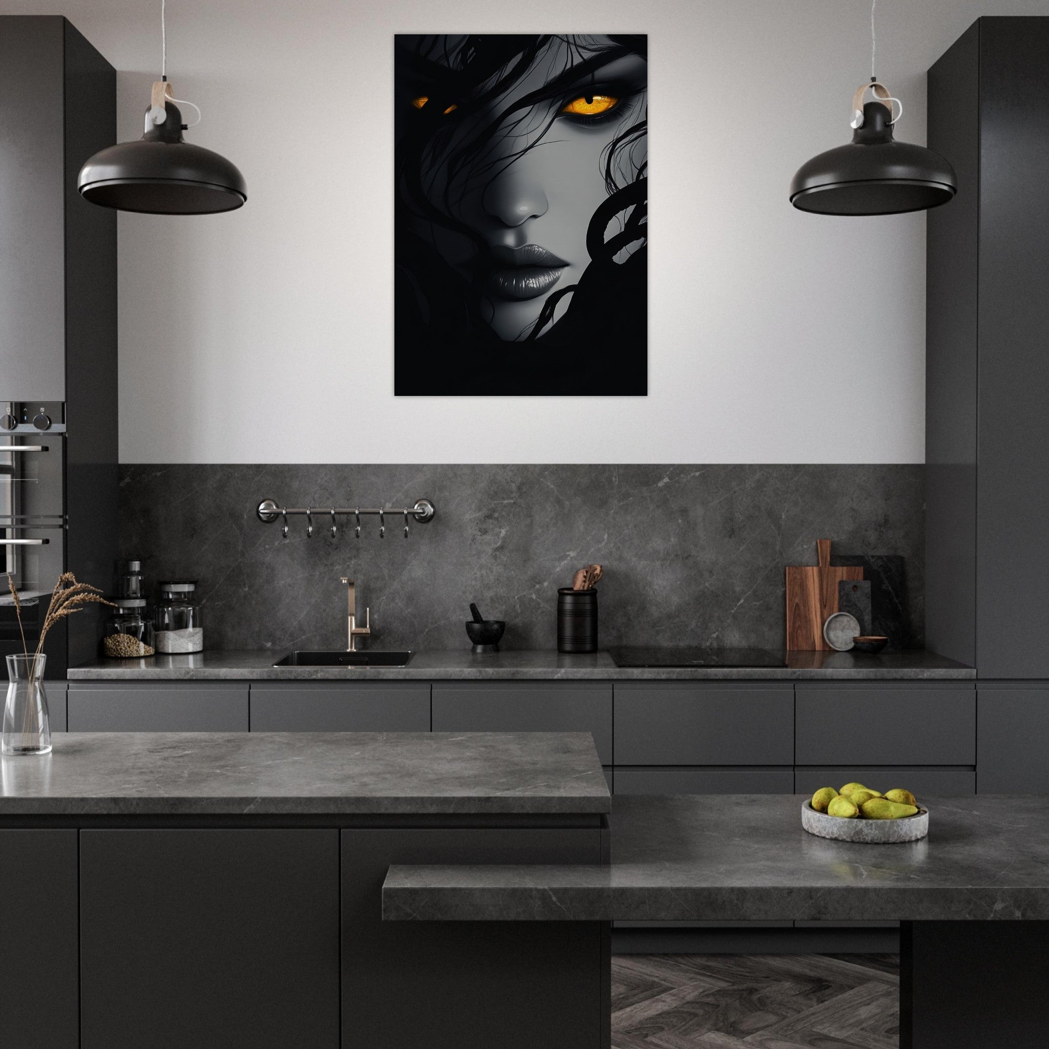 Aluminum Print Portrait - Minimalist Medusas Gaze Minimalism Tight - Focus 2 - Shop Ai Art WebShop - Digital Art online Store