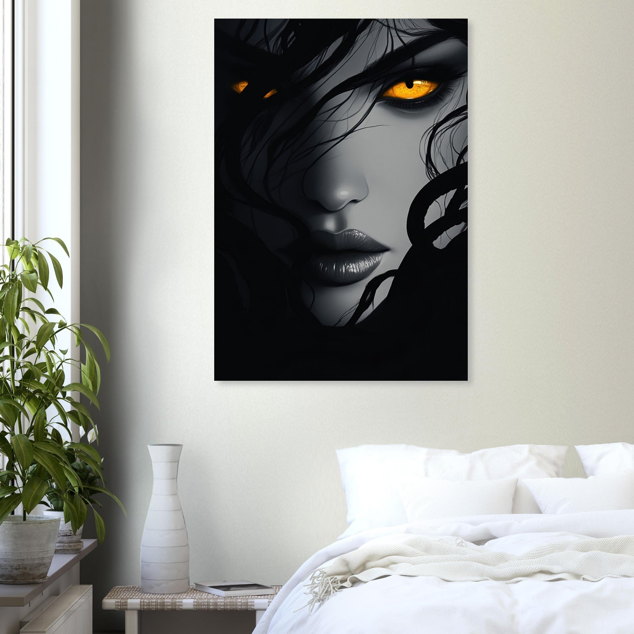 Aluminum Print Portrait - Minimalist Medusas Gaze Minimalism Tight - Focus 2 - Shop Ai Art WebShop - Digital Art online Store