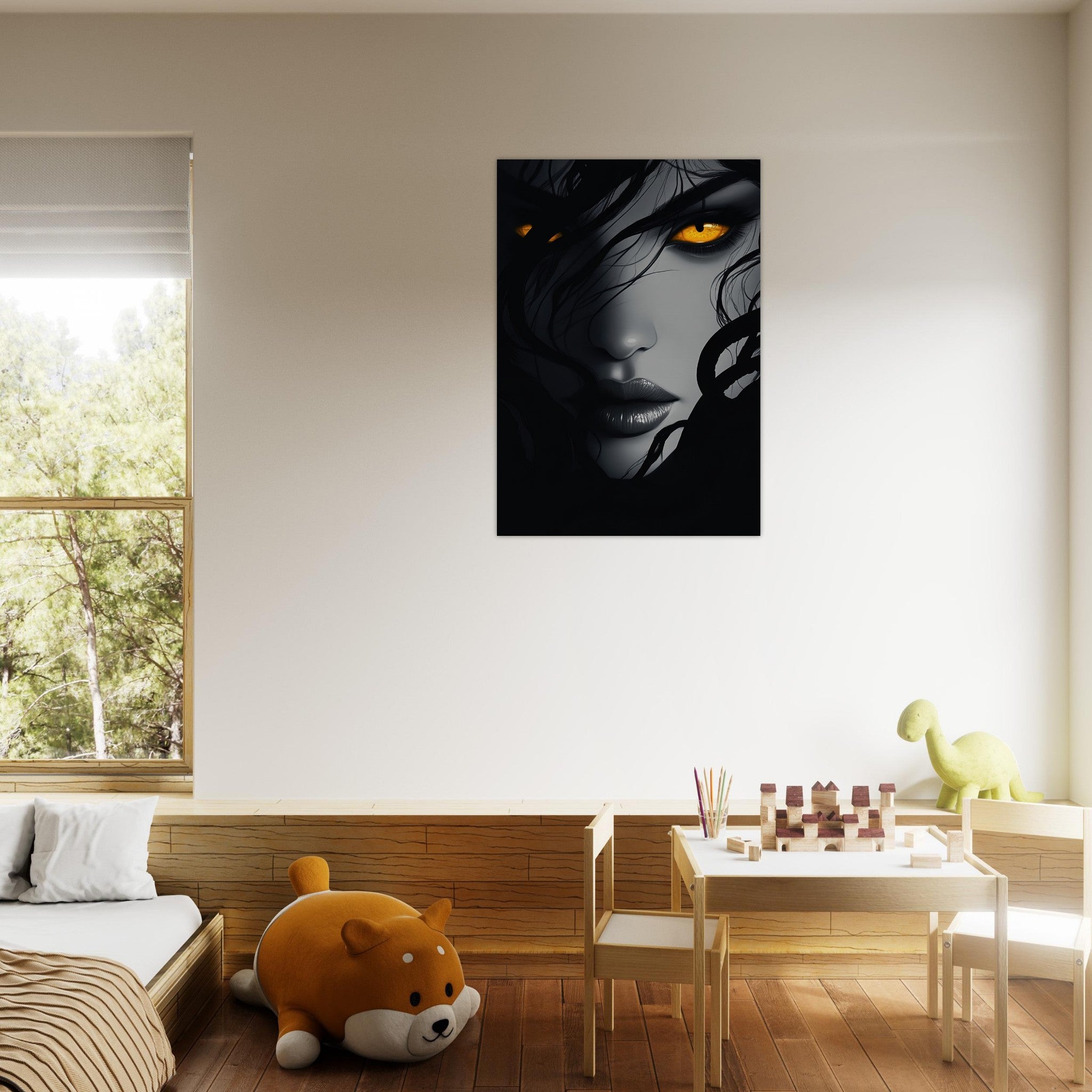 Aluminum Print Portrait - Minimalist Medusas Gaze Minimalism Tight - Focus 2 - Shop Ai Art WebShop - Digital Art online Store