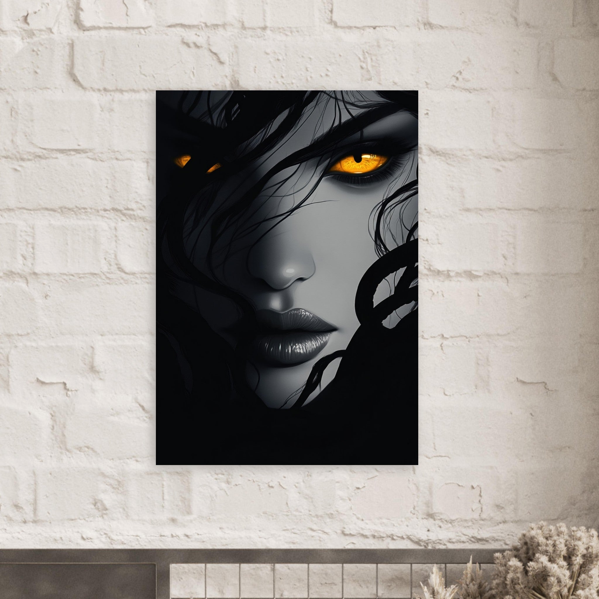 Aluminum Print Portrait - Minimalist Medusas Gaze Minimalism Tight - Focus 2 - Shop Ai Art WebShop - Digital Art online Store