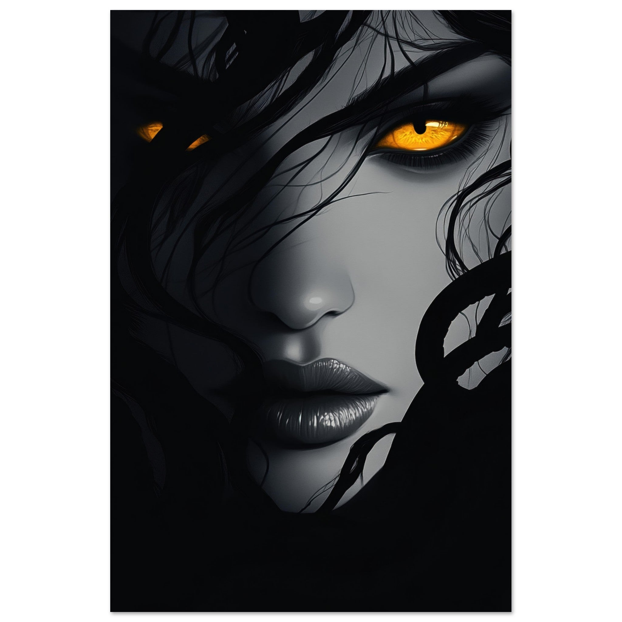 Aluminum Print Portrait - Minimalist Medusas Gaze Minimalism Tight - Focus 2 - Shop Ai Art WebShop - Digital Art online Store