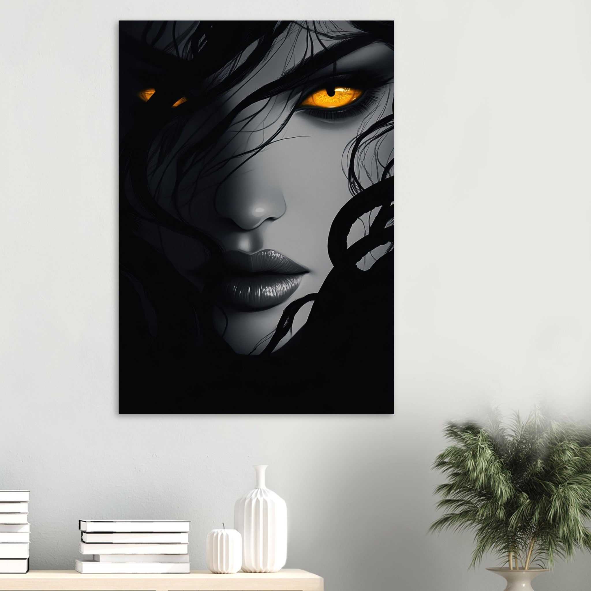 Aluminum Print Portrait - Minimalist Medusas Gaze Minimalism Tight - Focus 2 - Shop Ai Art WebShop - Digital Art online Store