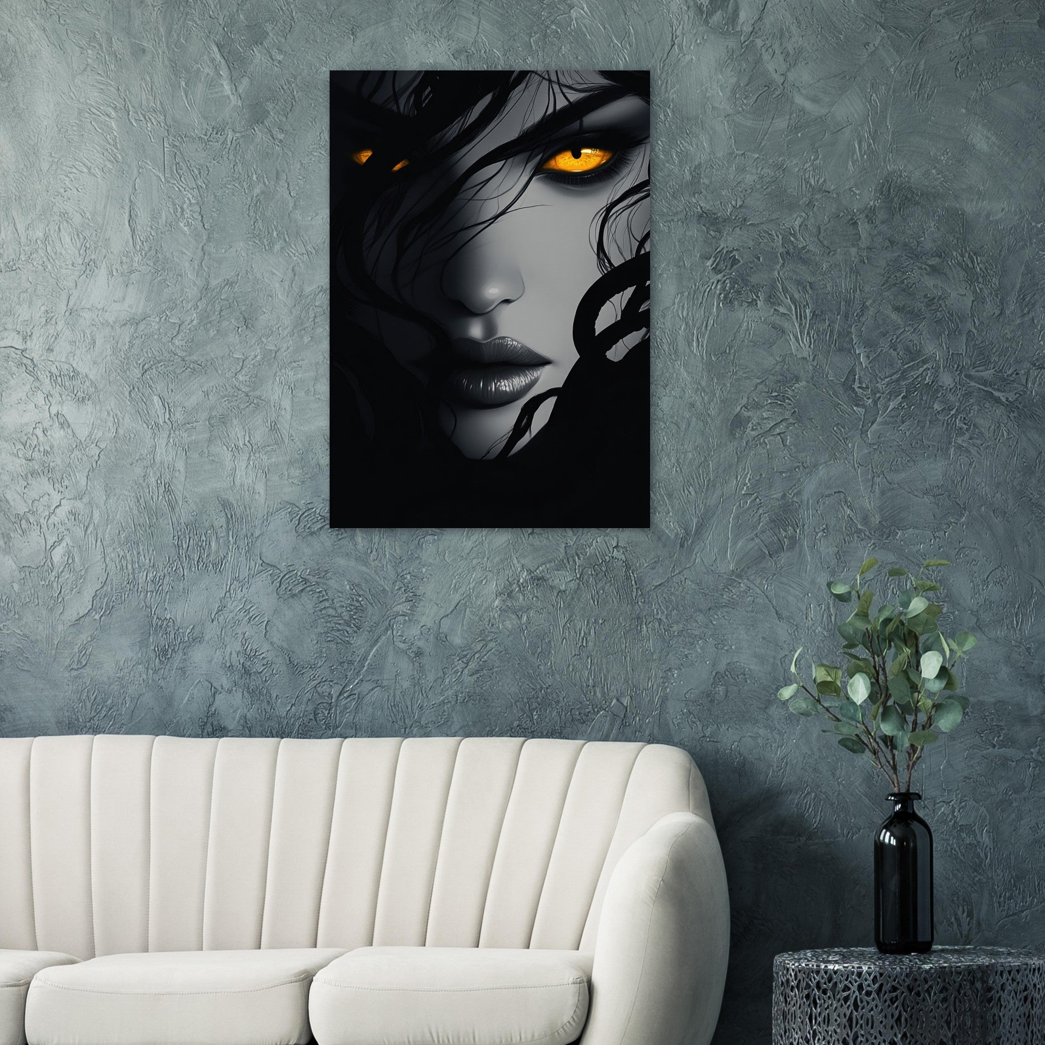 Aluminum Print Portrait - Minimalist Medusas Gaze Minimalism Tight - Focus 2 - Shop Ai Art WebShop - Digital Art online Store
