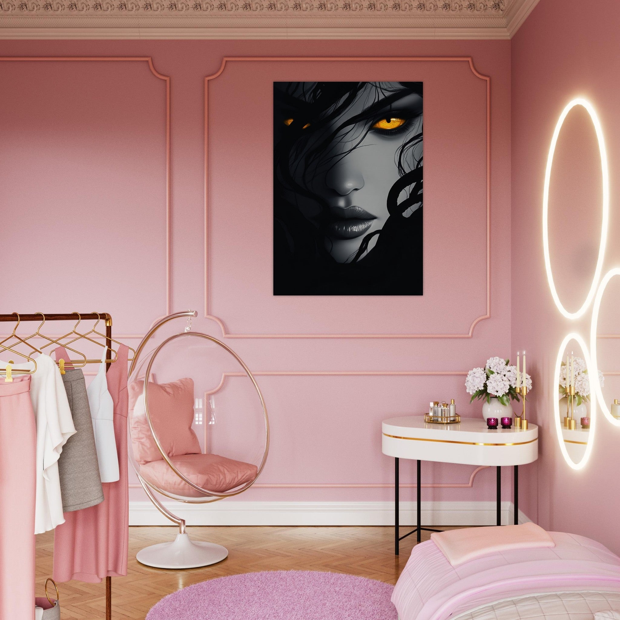 Aluminum Print Portrait - Minimalist Medusas Gaze Minimalism Tight - Focus 2 - Shop Ai Art WebShop - Digital Art online Store