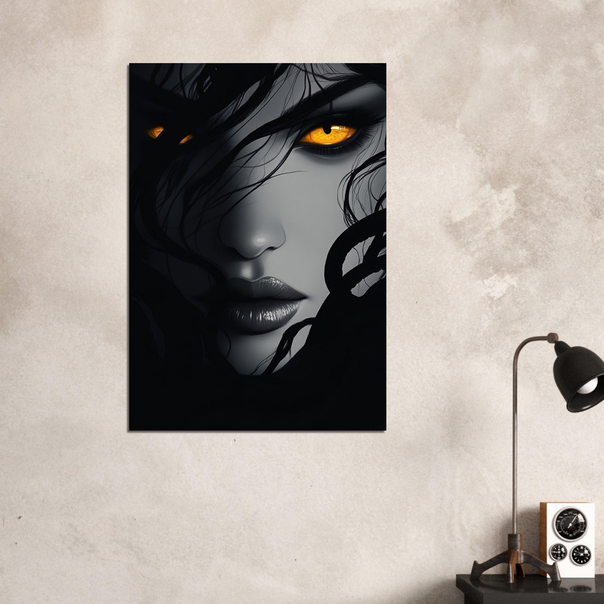 Aluminum Print Portrait - Minimalist Medusas Gaze Minimalism Tight - Focus 2 - Shop Ai Art WebShop - Digital Art online Store
